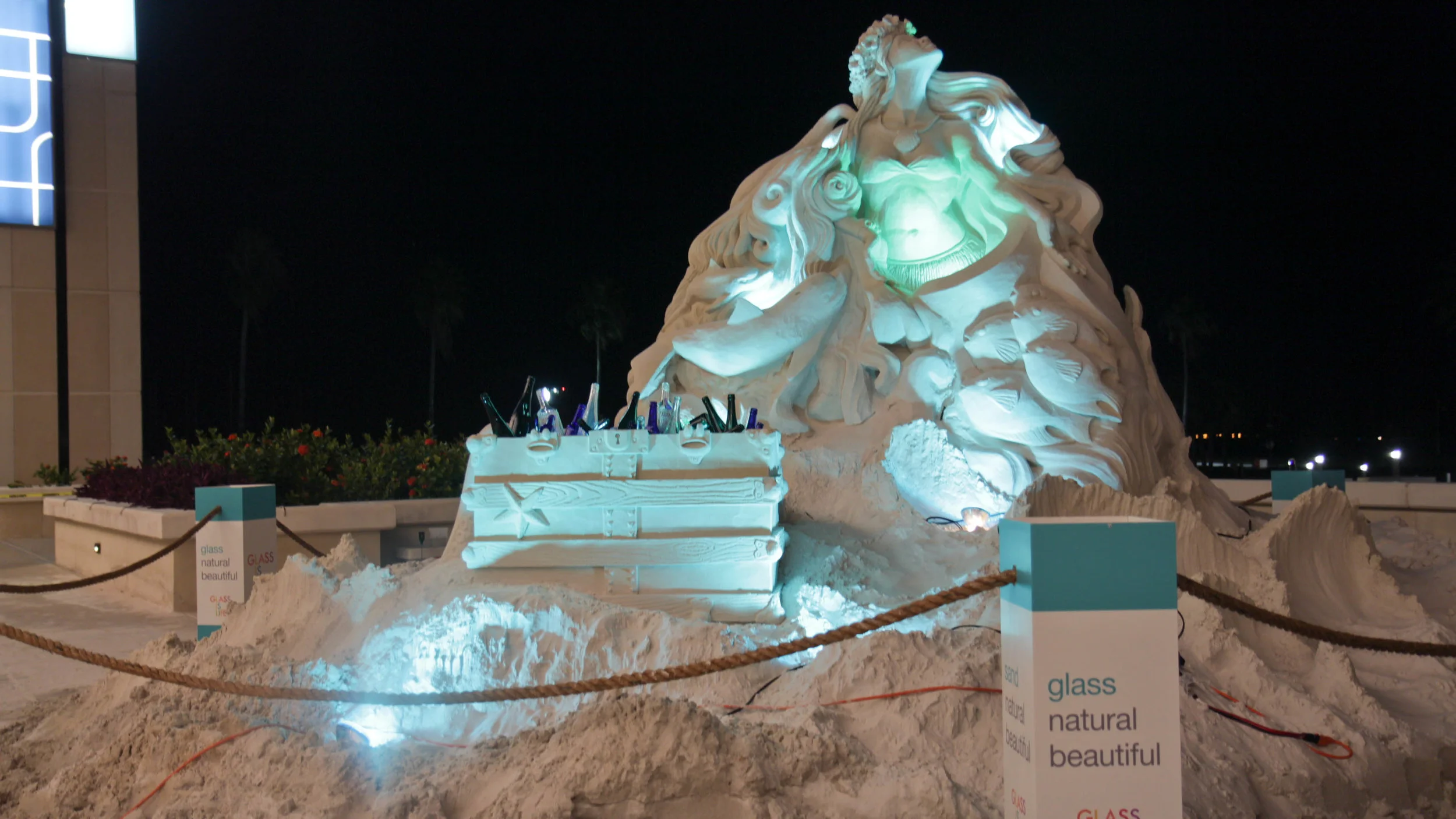 A sixty ton sand sculpture at the BLUE Ocean Film Festival for Glass is Life ®. Glass is simply made from sand, soda ash and fire. Good stuff.