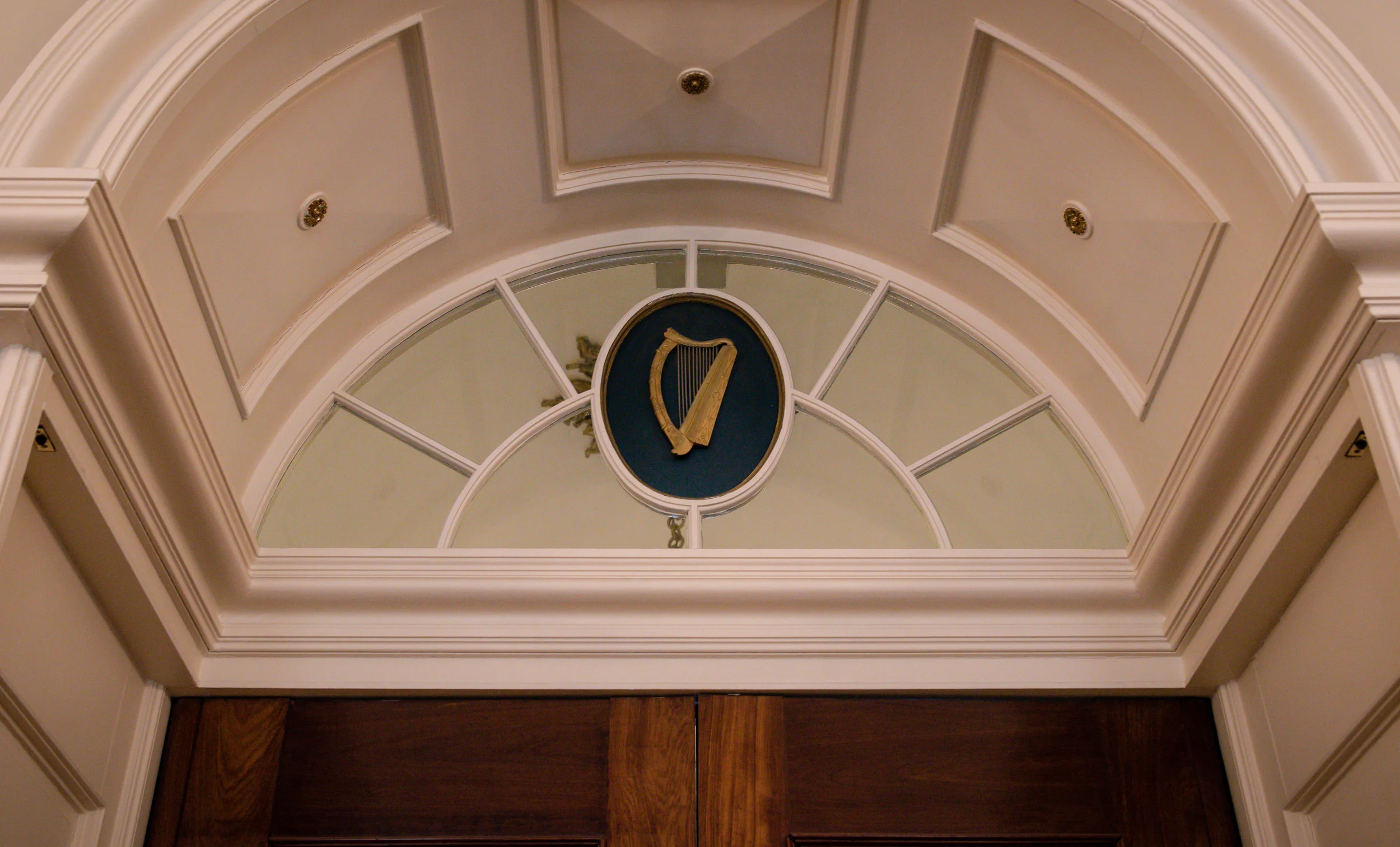 Fun Story! The harp is the national symbol of Ireland and the national color is blue not green! When the Republic of Ireland went to make the harp the symbol they discovered that Guinness had copyrighted that symbol over a hundred years earlier. So to satisfy this situation, Dublin's Government flipped the harp. If you look up Guinness, the harp faces the other way!