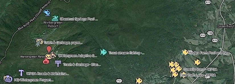 Where to find it? Where to fish, swim, take trash, mail, meet, get help, and more. See the map here.