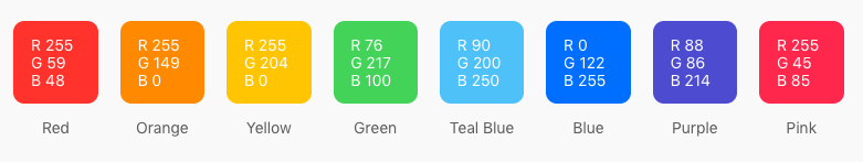 These are the colours that Apple use in iOS (presumably since the iOS7 flat-design refresh)