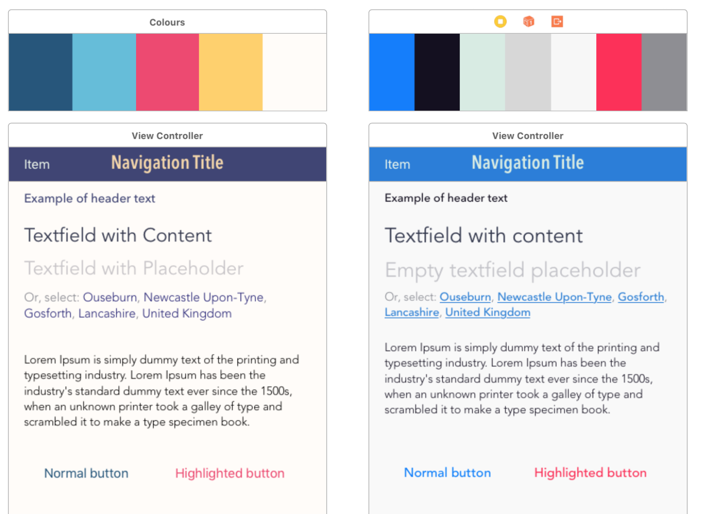 An early version of mine. When I asked around, the righthand colour scheme was much more popular. It's handy to create a colour swatch in Interface Builder as a reference point for each attempt - it's just a short View Controller with a horizontal UIStackView and a bunch of coloured UIViews.