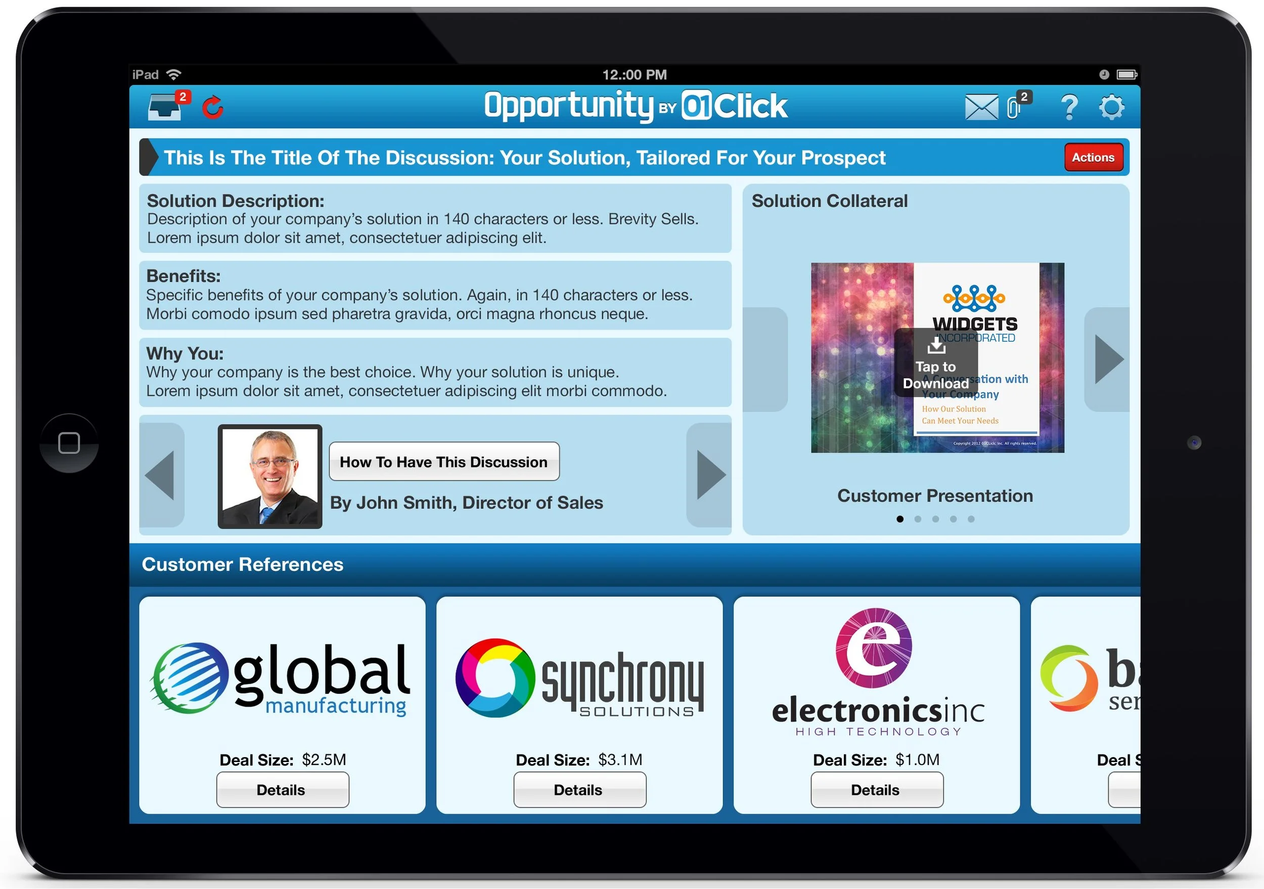 Version 1 Main Screen, Placeholder content.