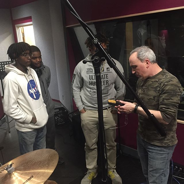 Drum mic-ing day with @jevonrushton on the kit and @soysostuffsoundrec teaching our apprentices how to work the boards. Got some sweet sounds. #recordingstudio #musictechnology #education #homewood #pittsburgh #remakelearning