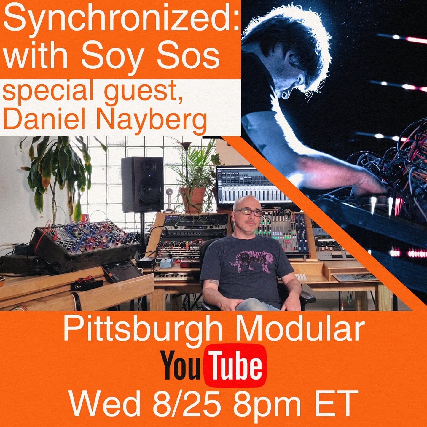 Tonight at 8EST, Live and Direct from Tuff Sound Recording. Synchronized: with Soy Sos! Danish musician and synthesist Daniel Nayberg and I have a chat, a jam, a chat, a jam and we wrap it up. Presented by @pghmodular and @pearlartsstudios @staycee_p