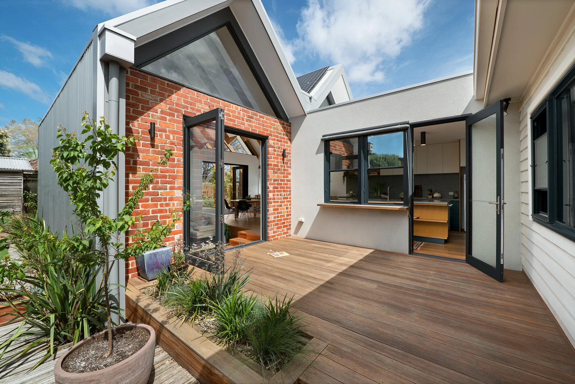 Central courtyard with decking and recessed planter