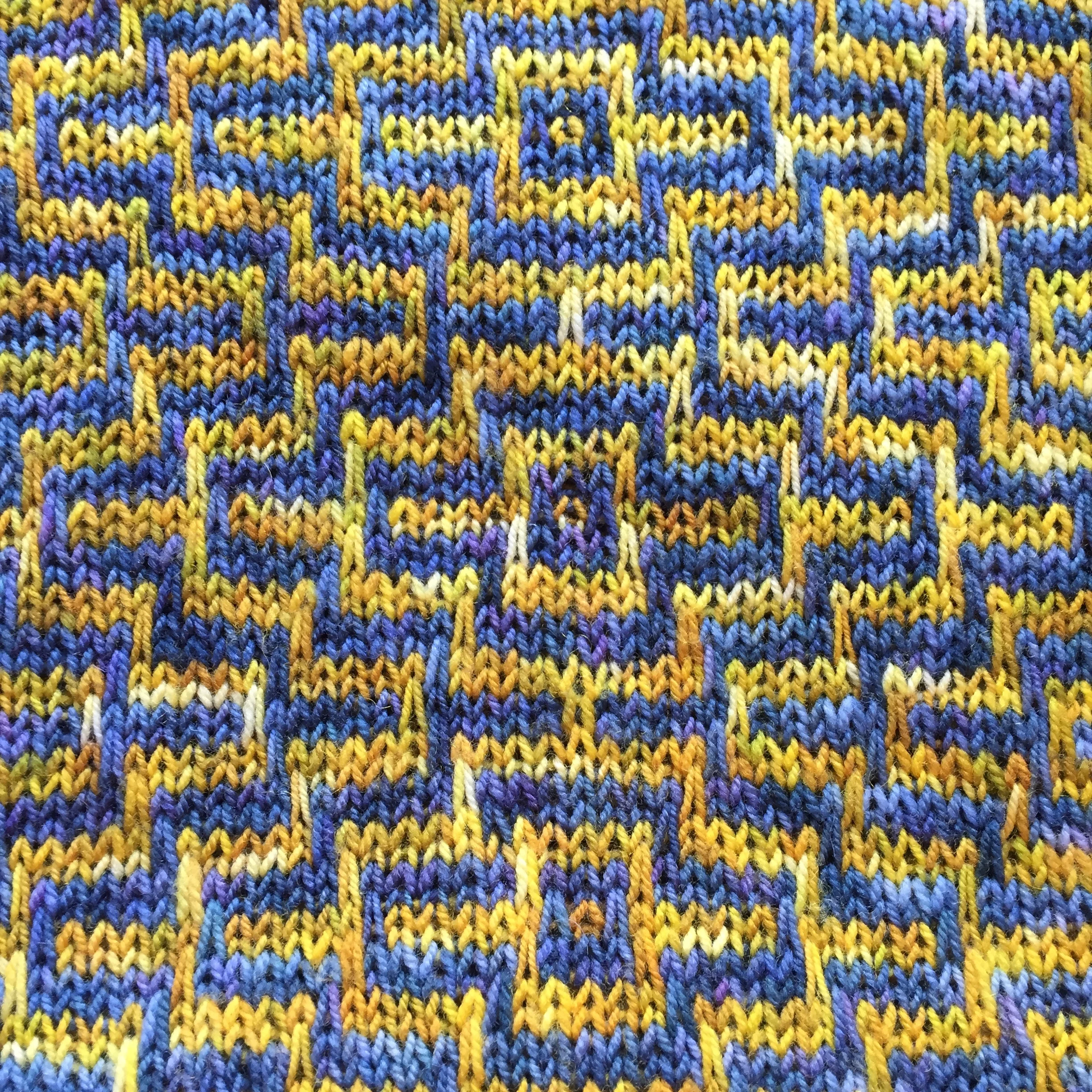 The Pass Key Scarf knit and designed by Jennifer Kirchenbauer of LavishCraft. 
