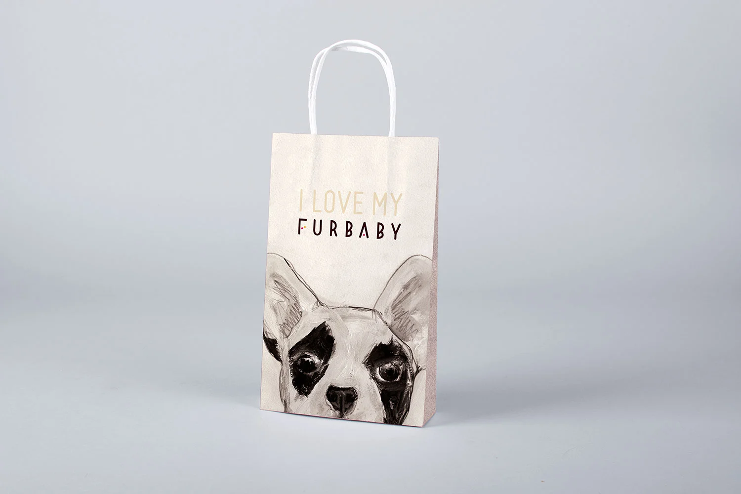 I love my furbaby, Chocolate packaging and branding graphic design, Furbaby organic dog chocolate, featuring hand drawn dogs, typesetting and original logo design.