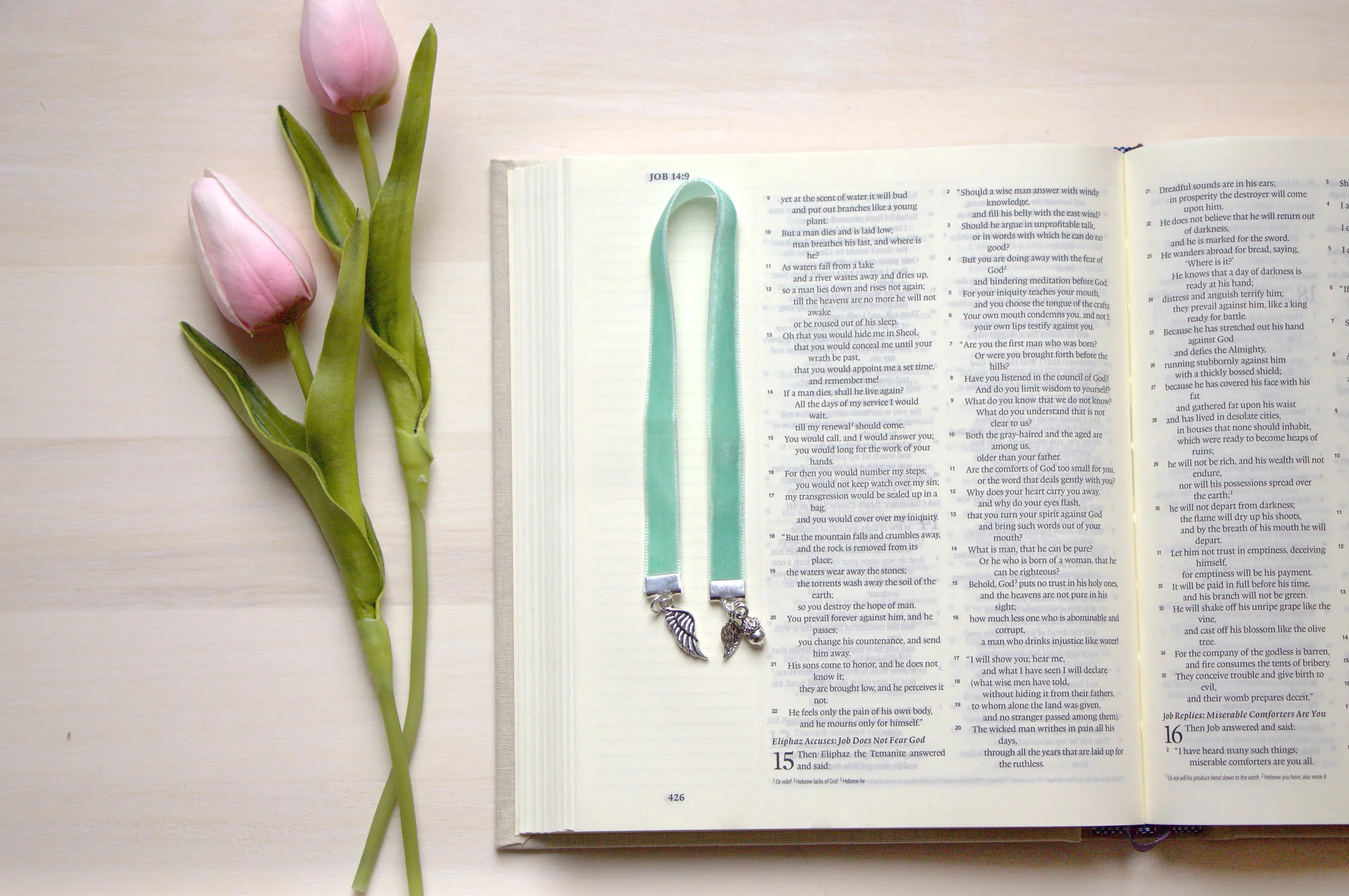 Handcrafted Velvet Bookmark With Silver Plated Angel Wing Charm from Live Oak Boutique www.liveoakboutique.com