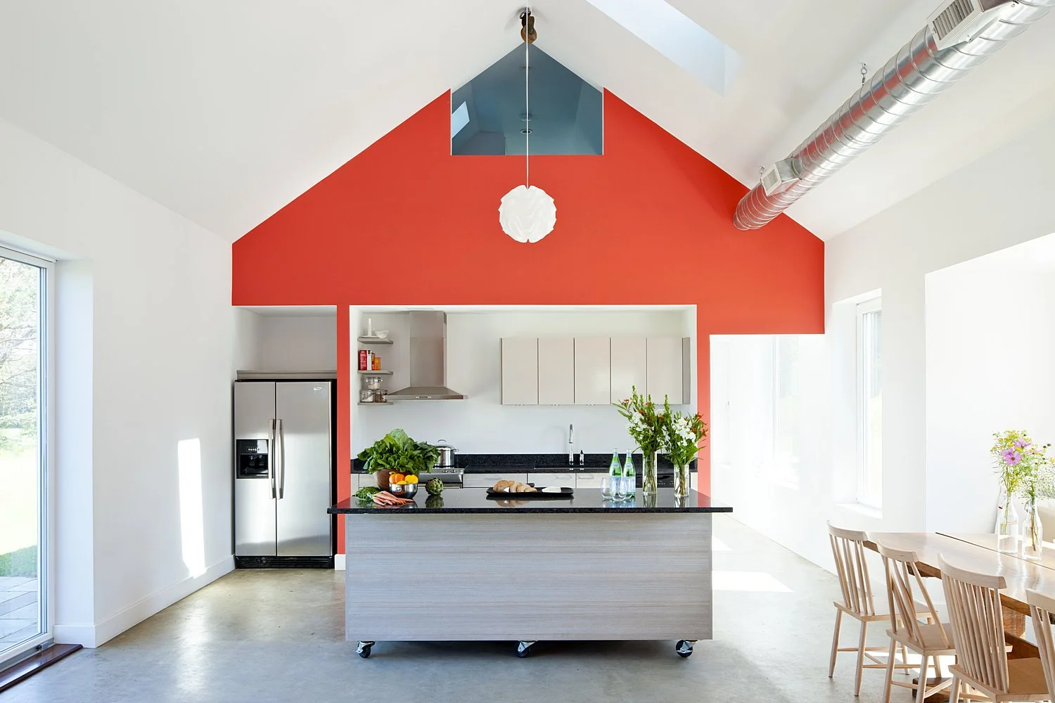 Kitchen with gable ceiling