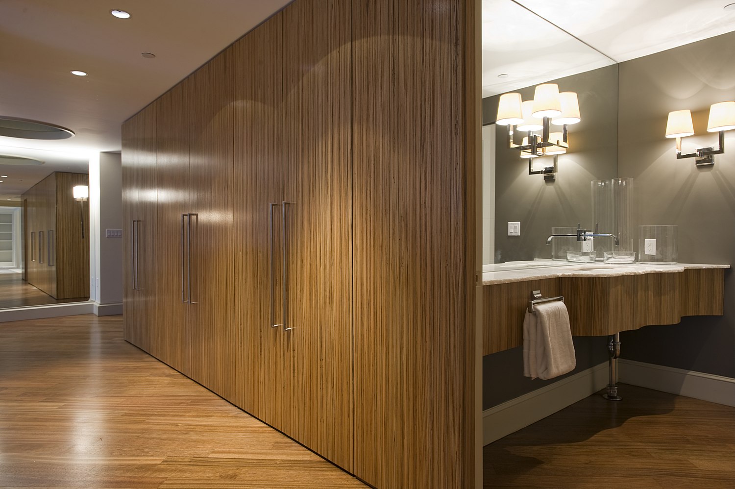 modern bathroom off hallway