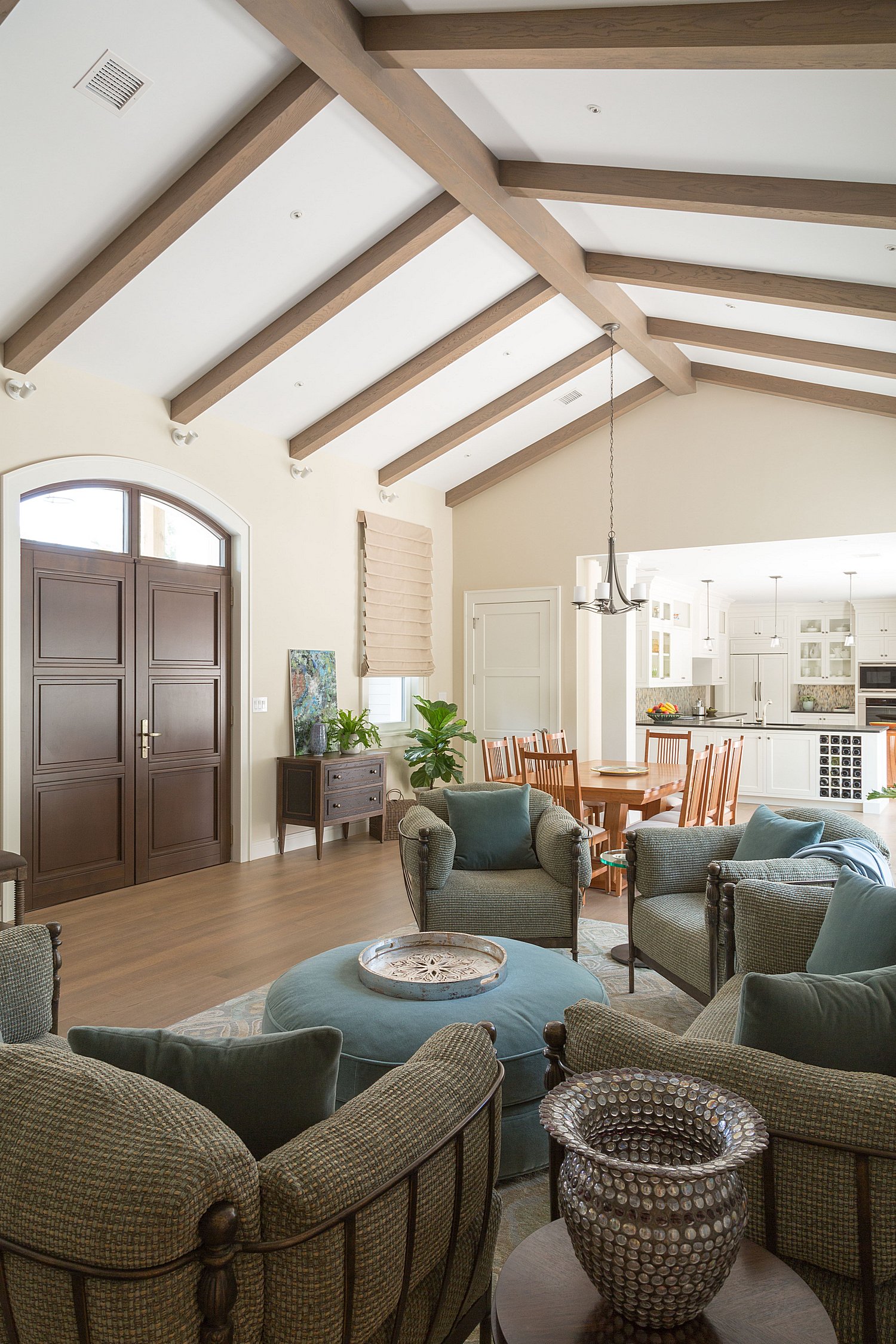 Modern living room with exposed beams