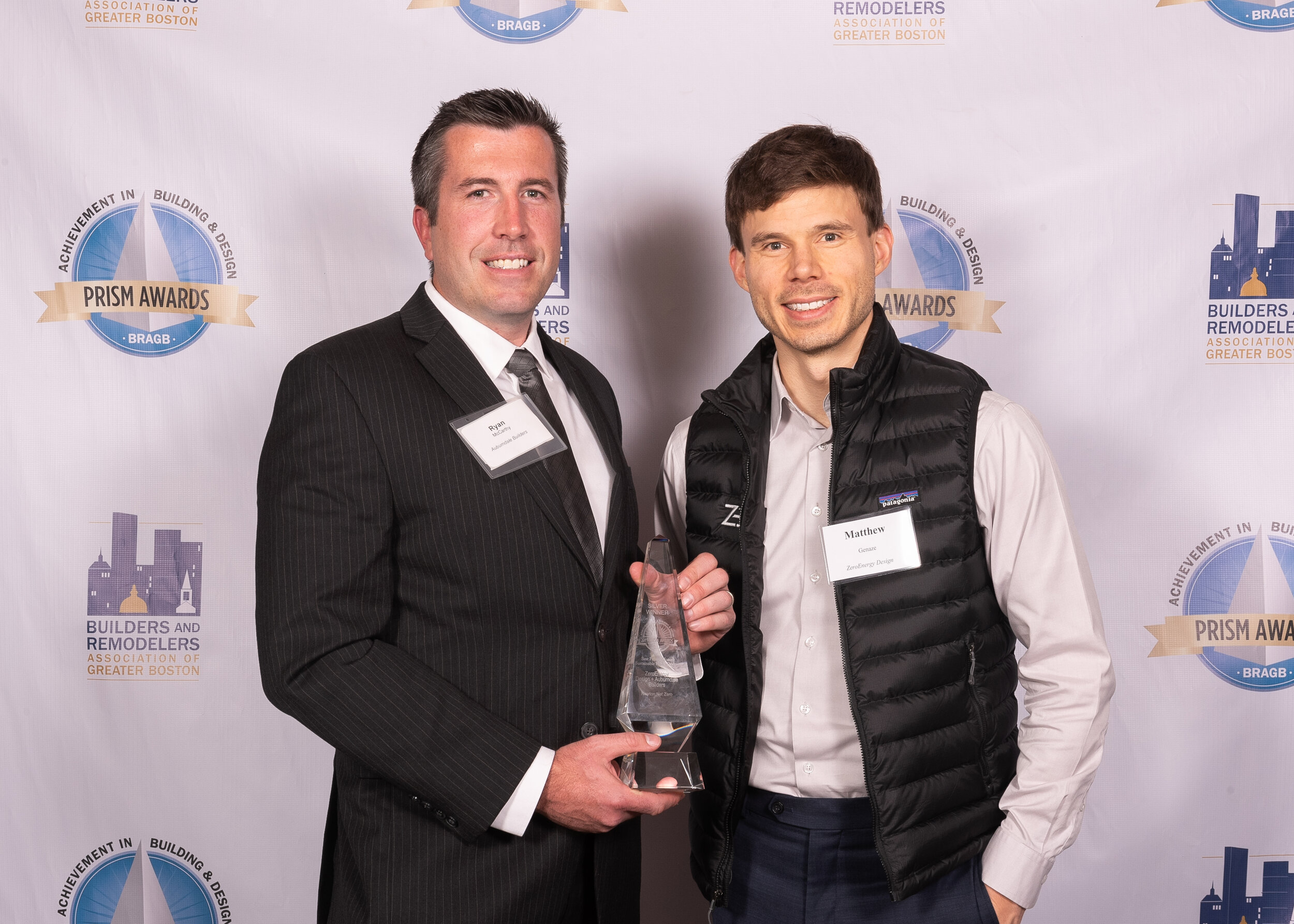 ZED's Matthew Genanze and Auburndale Builders' Ryan McCarthy at the 2019 PRISM Awards Gala