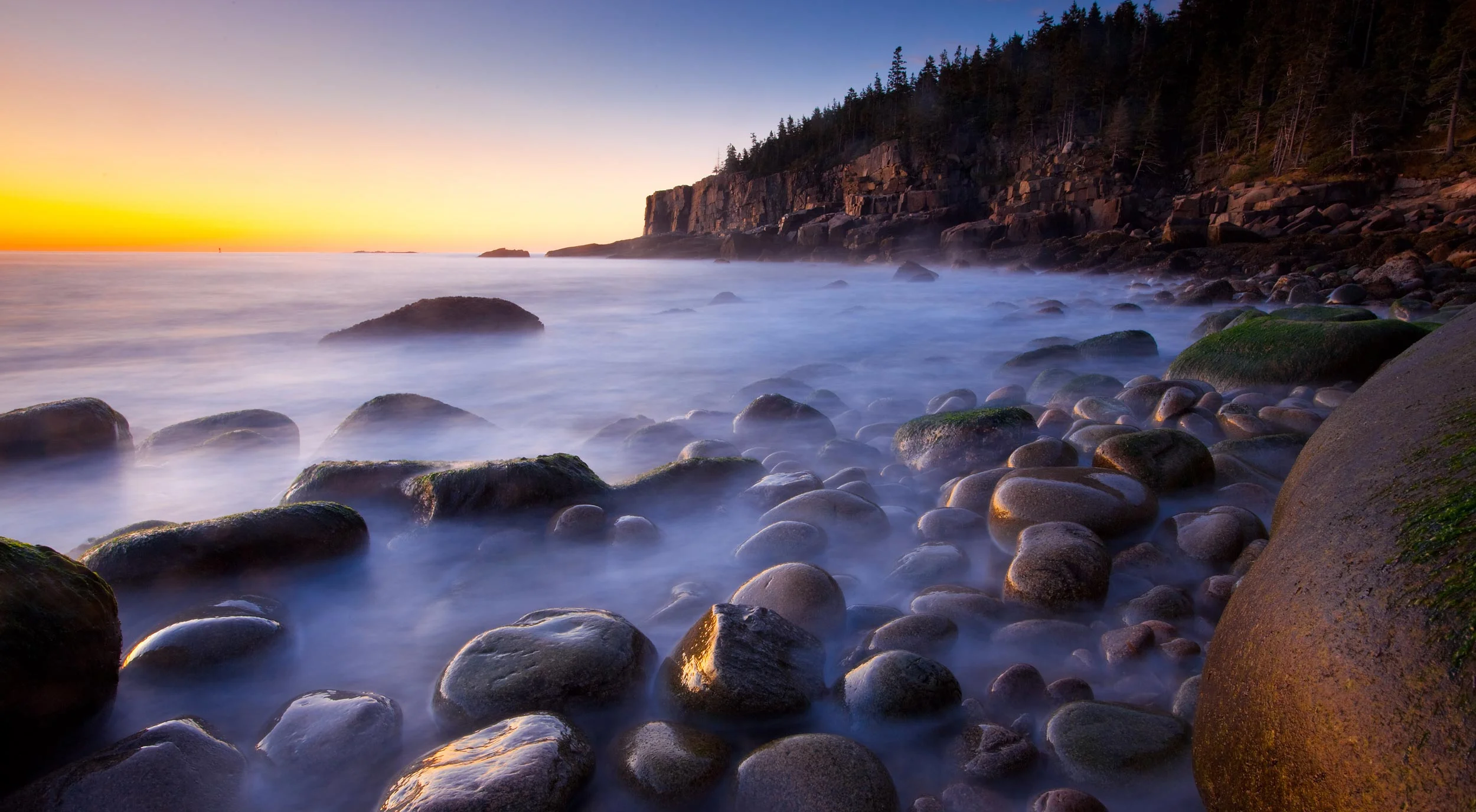 Dawn at the Boulder Beach, Otter Cliff, Acadia National Park, Ma
