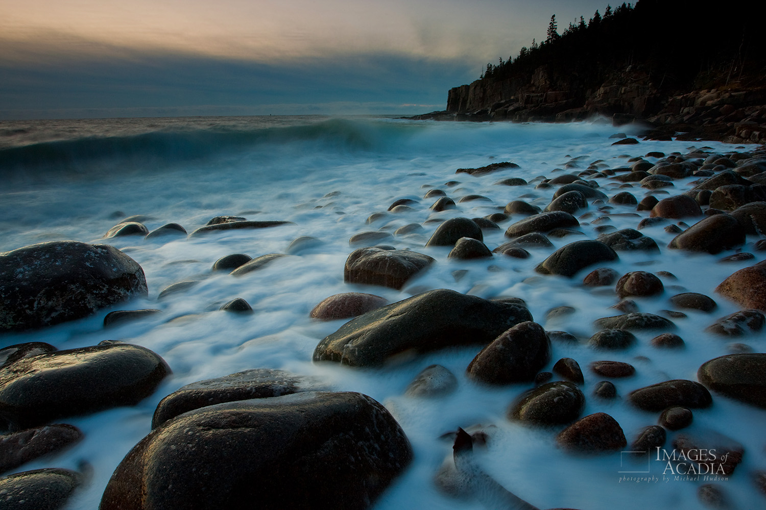  Dawn at Otter Cliff- Waves Washing Ashore at the Boulder Field 