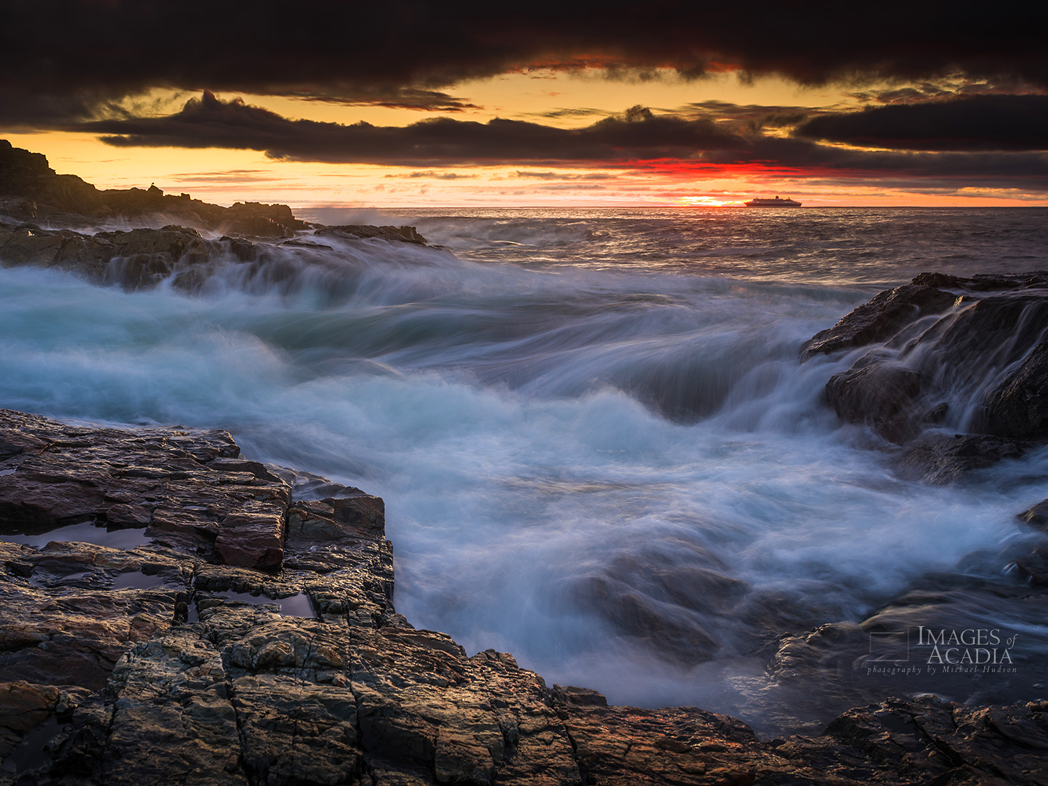  Sunrise along the rocky coastline of Acadia 