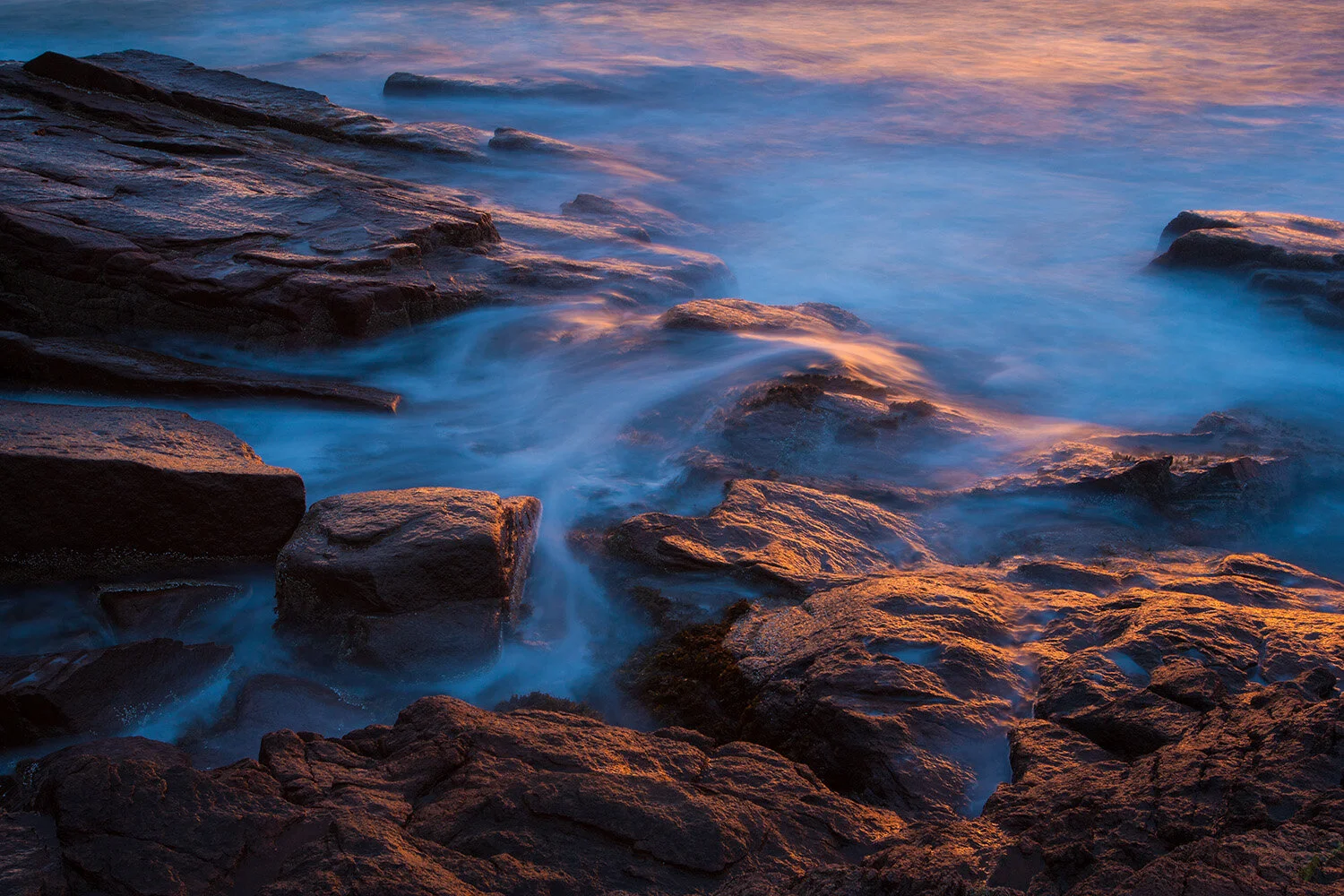 Waves Washing over Rocky Coastline at Dawn, Otter Point