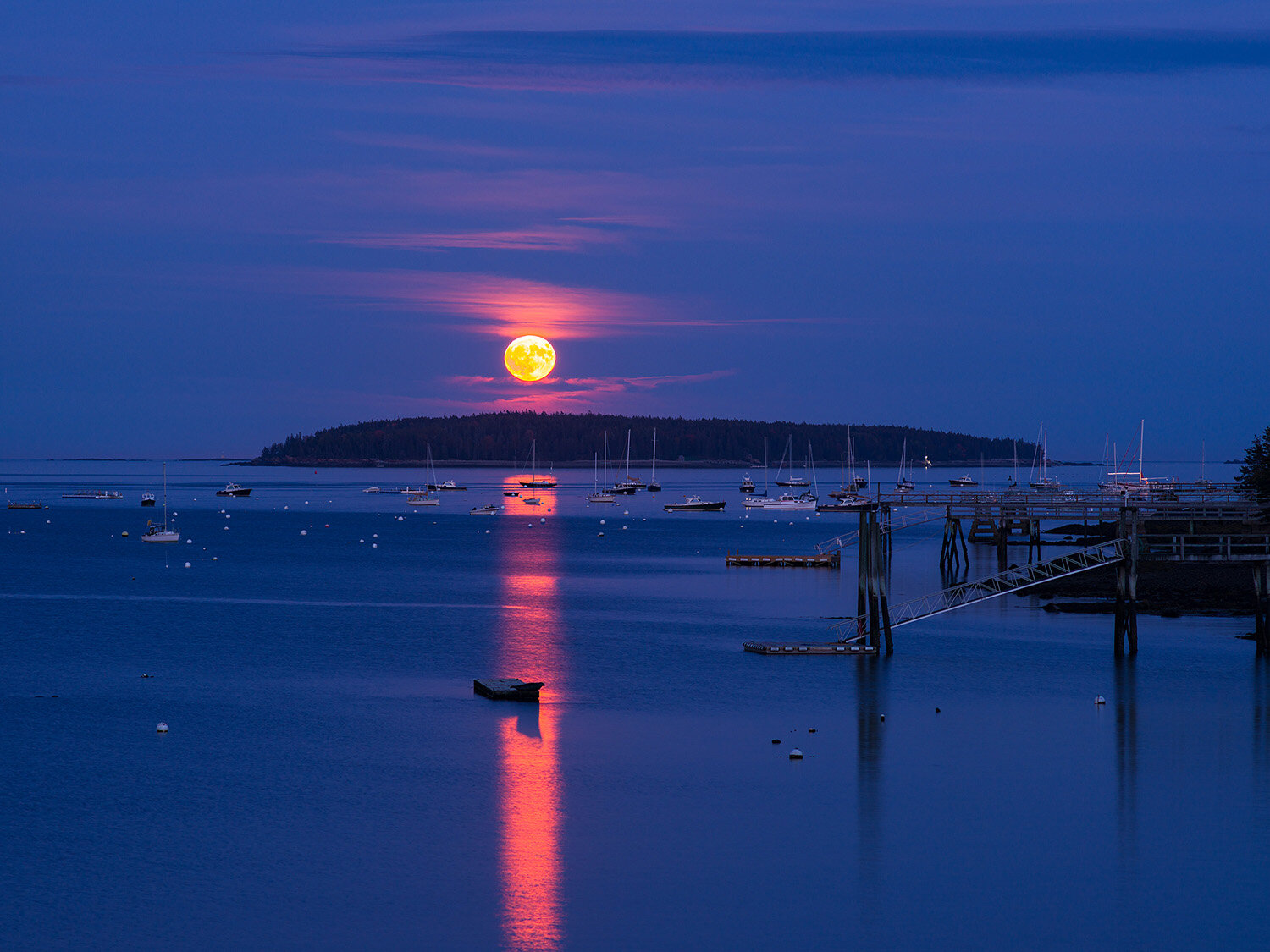 Full moon rising, Southwest Harbor, Mount Desert Island, Maine, 