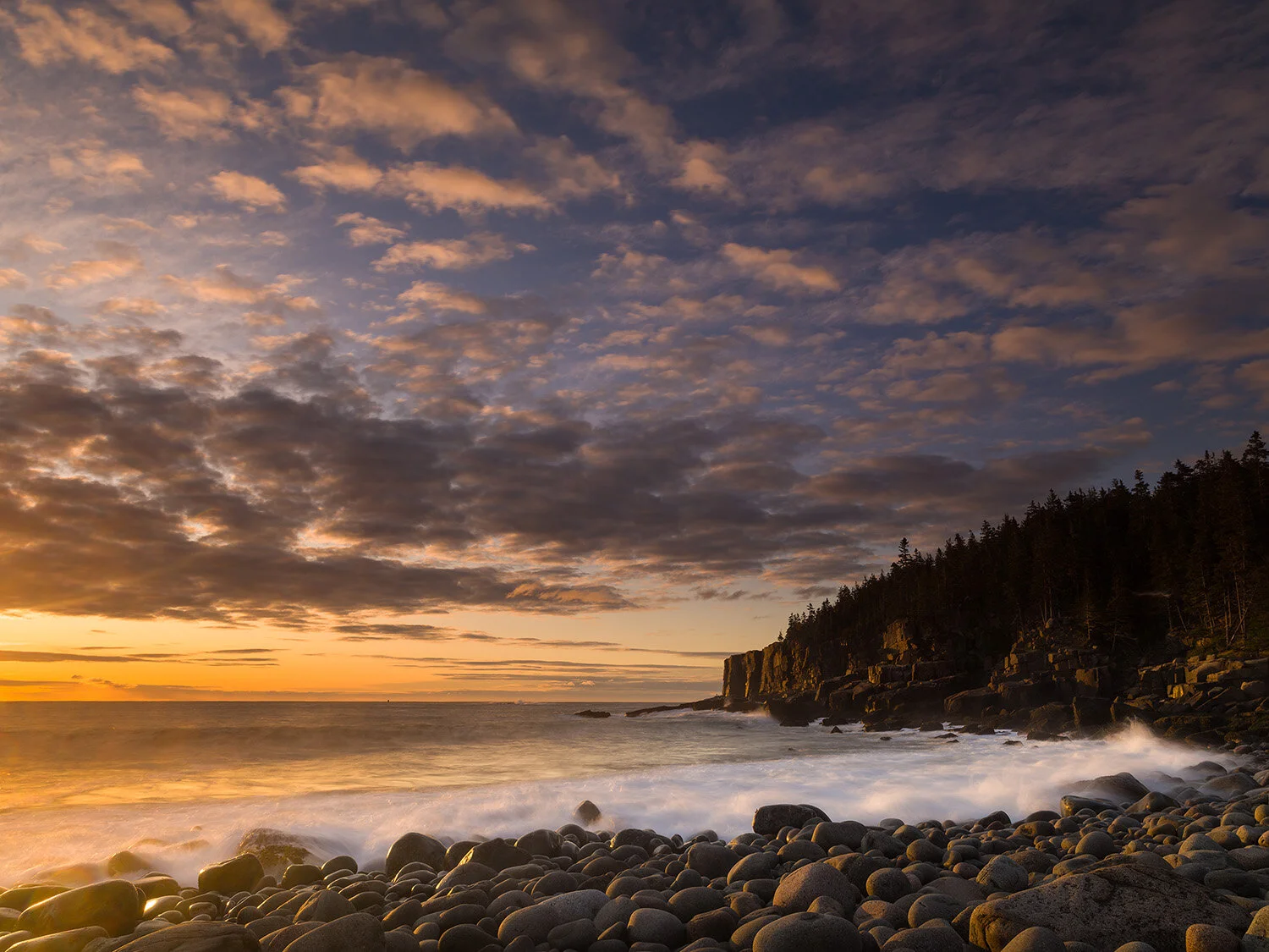 Sunrise at the Boulder Beach and Otter Cliff, Acadia National Pa