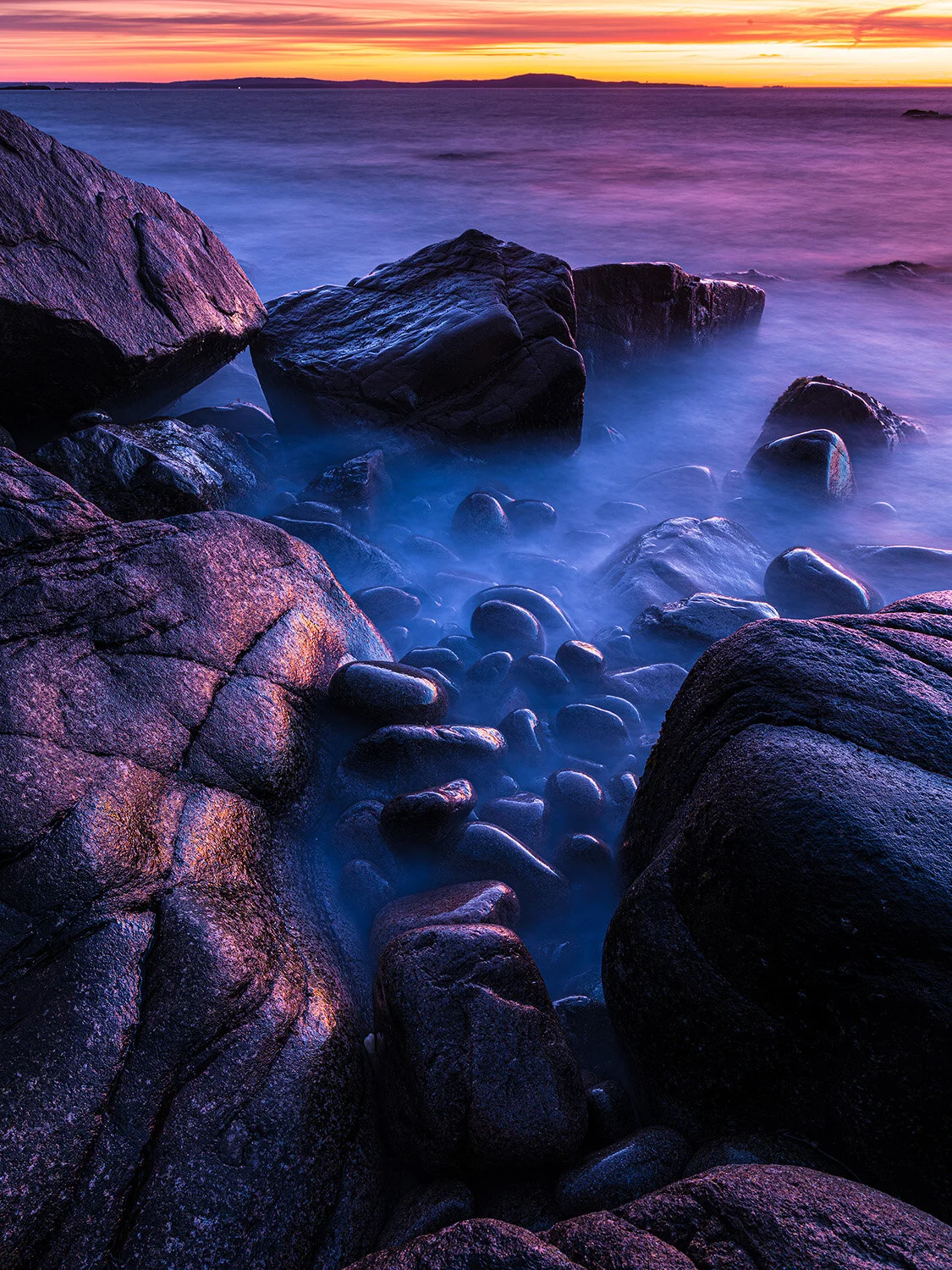 Sunrise at the Boulder Beach, Otter Cliff, Acadia National Park,