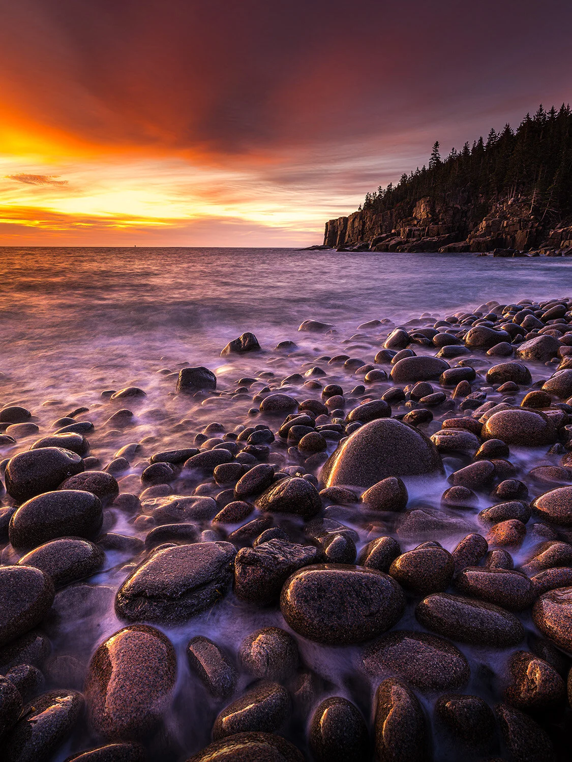 Sunrise at the Boulder Beach, Otter Cliff, Acadia National Park,