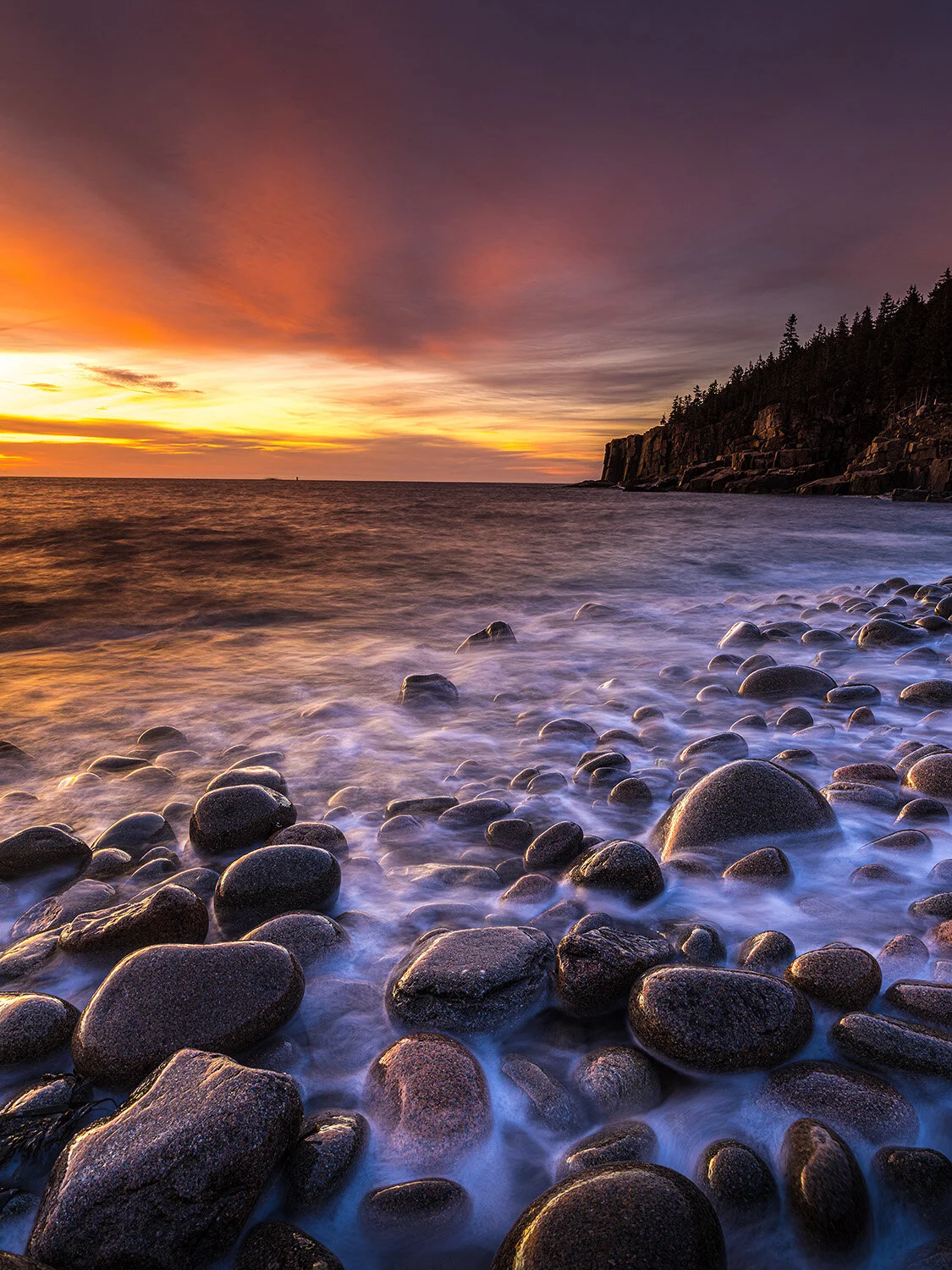 Sunrise at the Boulder Beach, Otter Cliff, Acadia National Park,