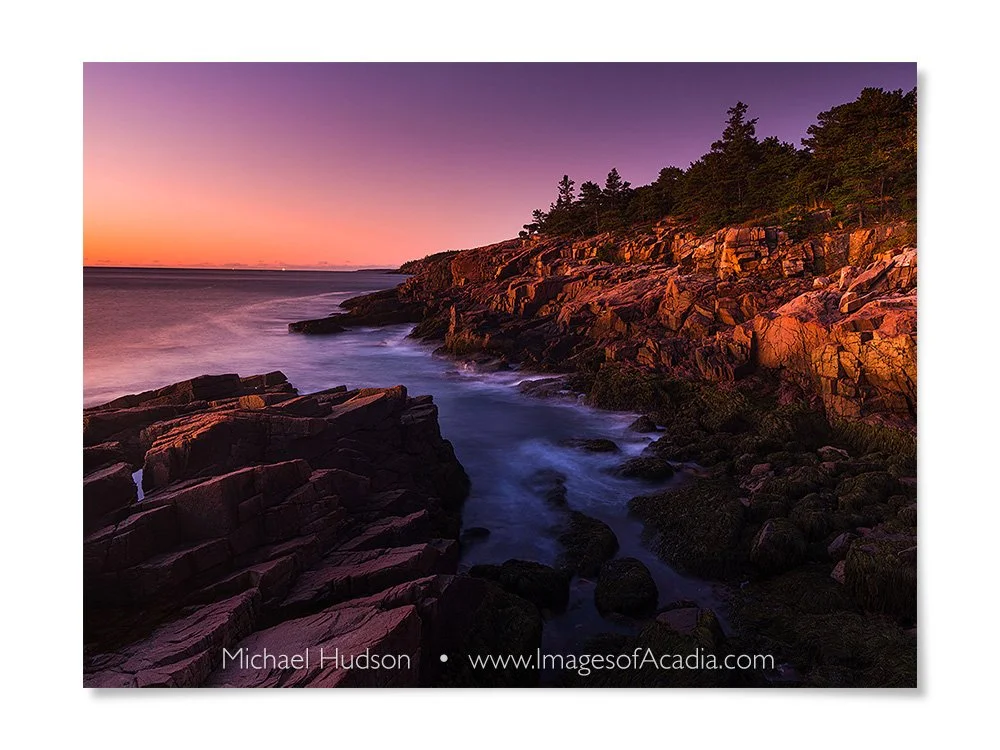 Sunrise along the rugged Maine coast, Acadia National Park, Main