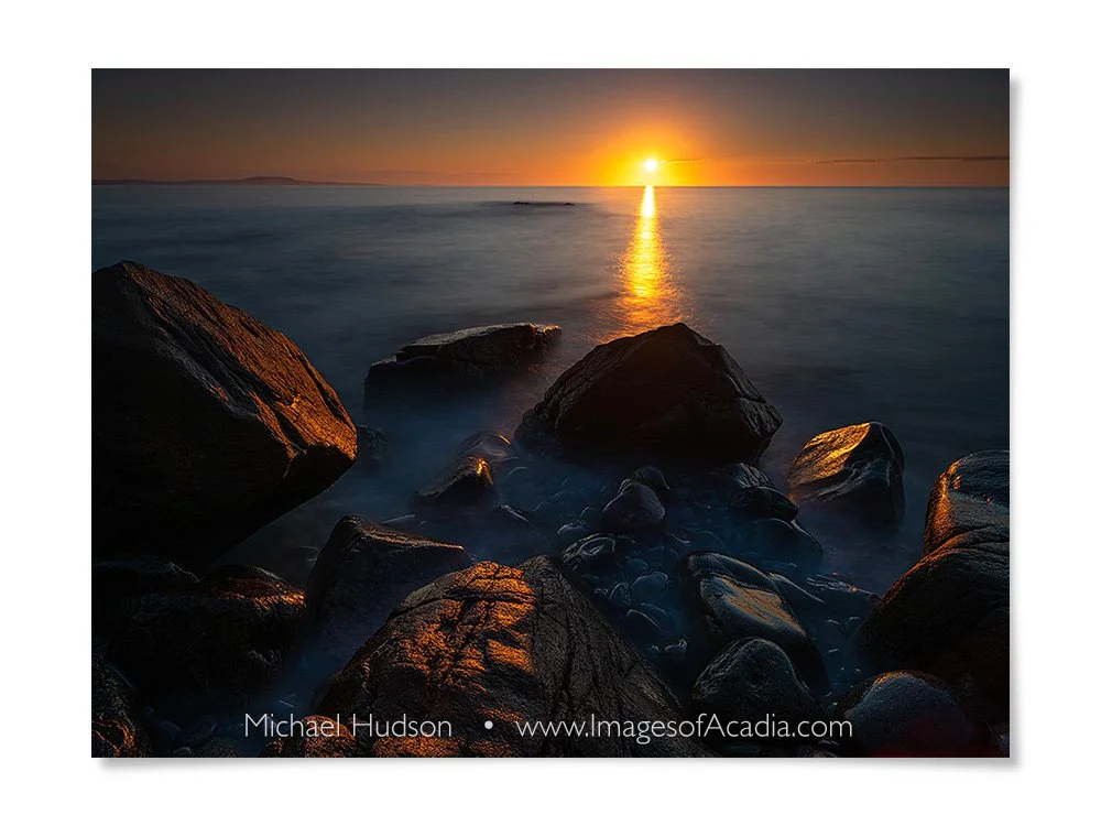 Sunrise at the Boulder Beach, Otter Cliff, Acadia National Park,