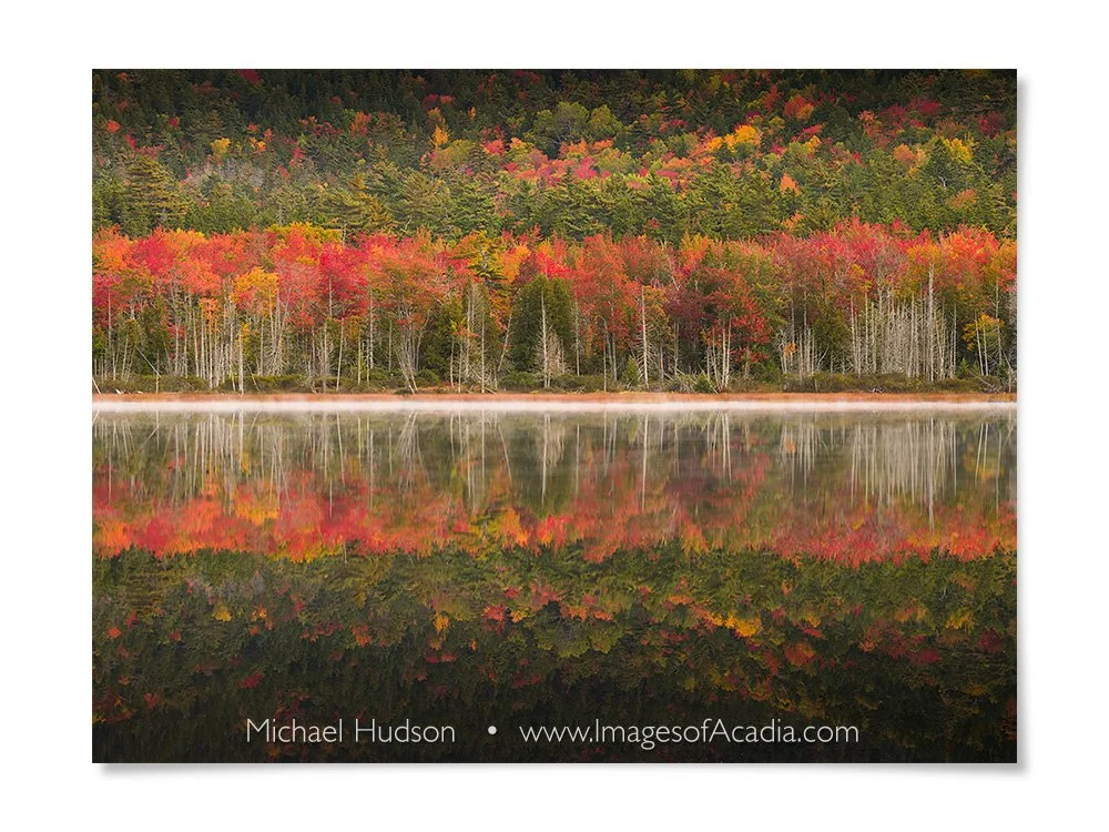 Early morning mist hanging over Upper Hadlock Pond, Acadia Natio