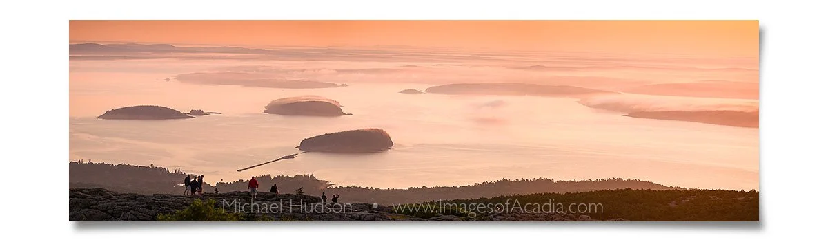 Sunrise from Cadillac Mountain, looking down on Frenchman Bay an