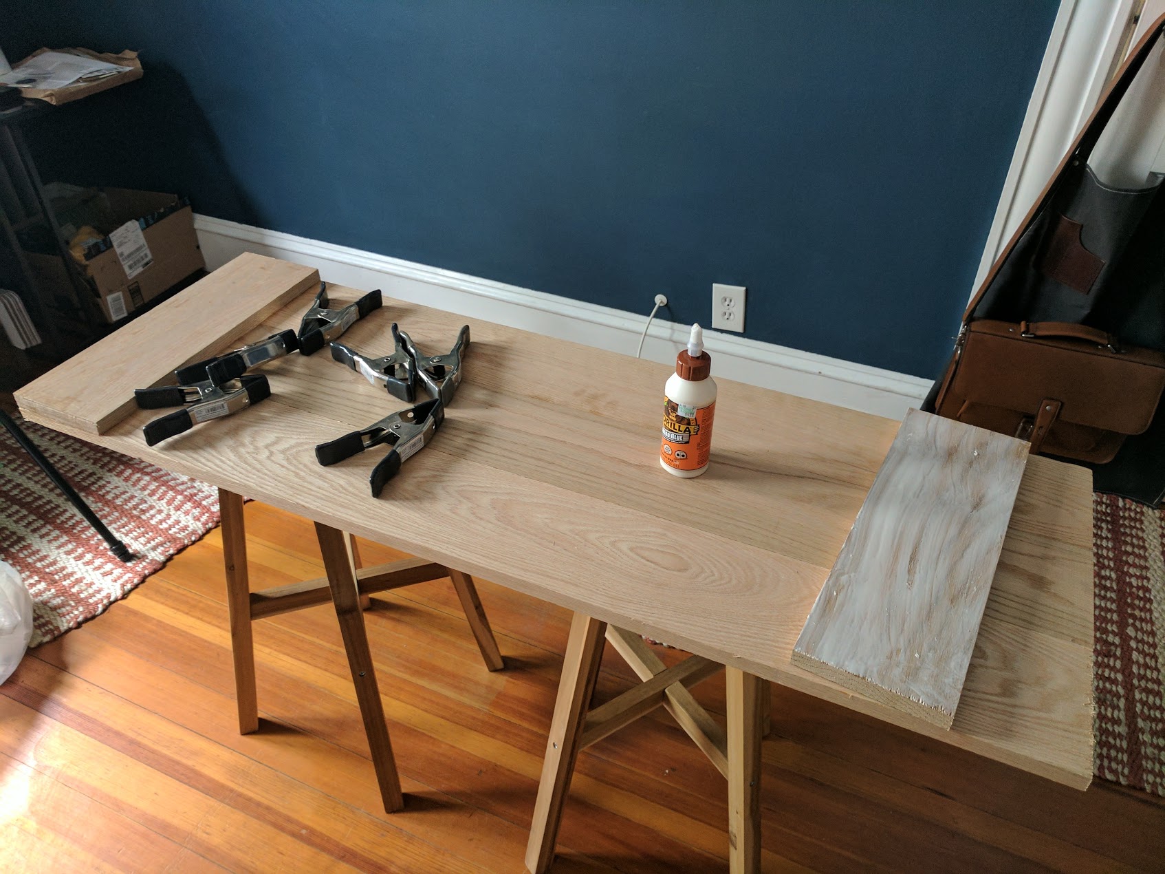 A light amount of glue on the bottom of the 16.5in boards.