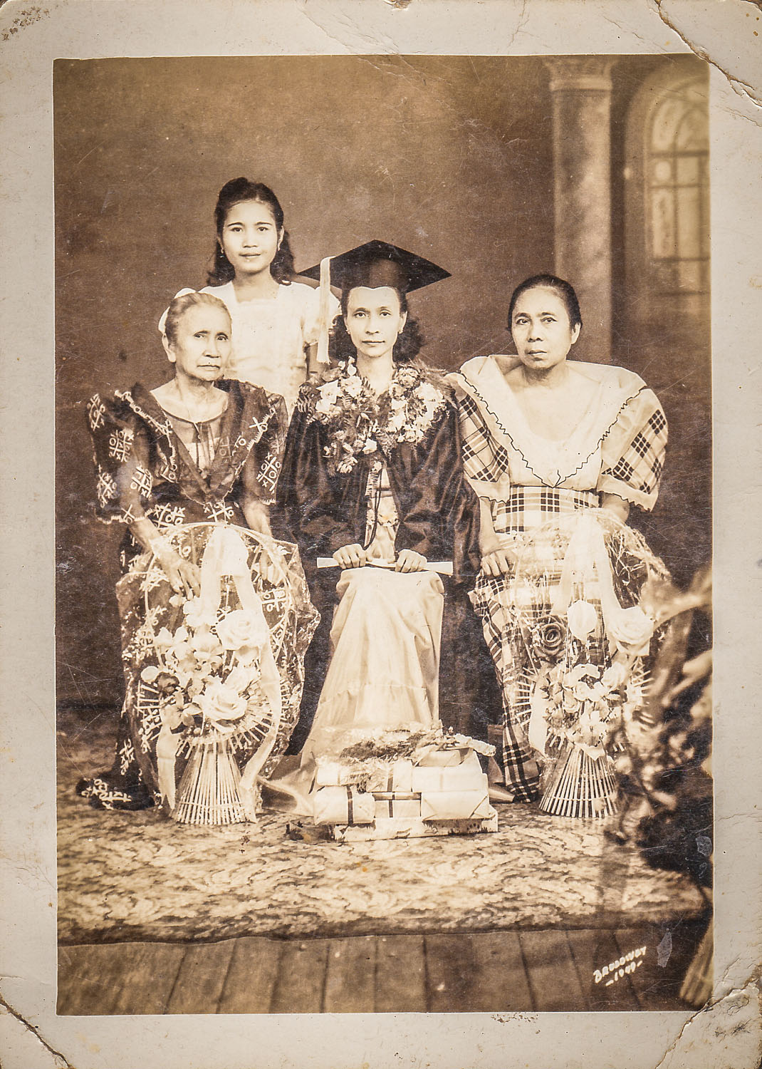 My Mama standing at the back. In front were the matriarchs in her Spanish-Filipino family. Photo taken around late 1940s to early 1950s.