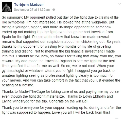 Fra Torbjørn Madsen sin fanside på facebook.