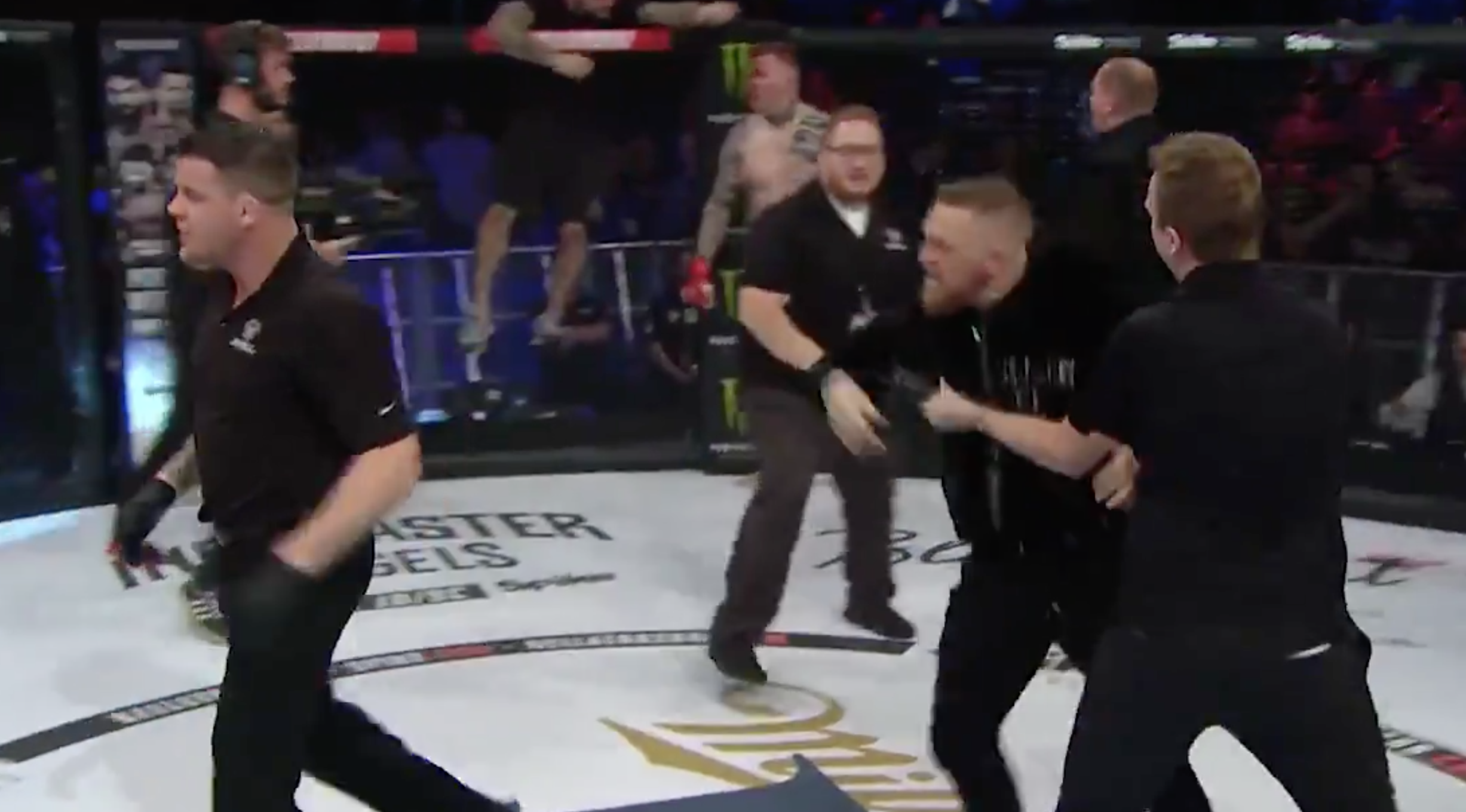 Her stormer McGregor Bellator-buret og dytter dommeren 