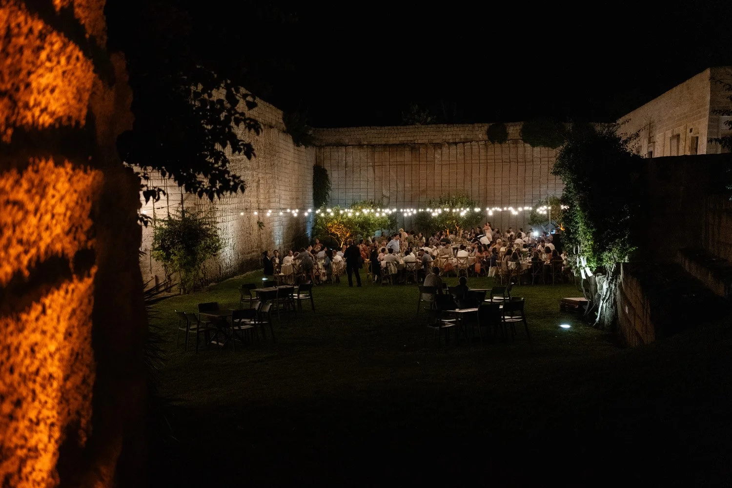night wedding at Hotel delle Cave in Favignana, lights in quarry.