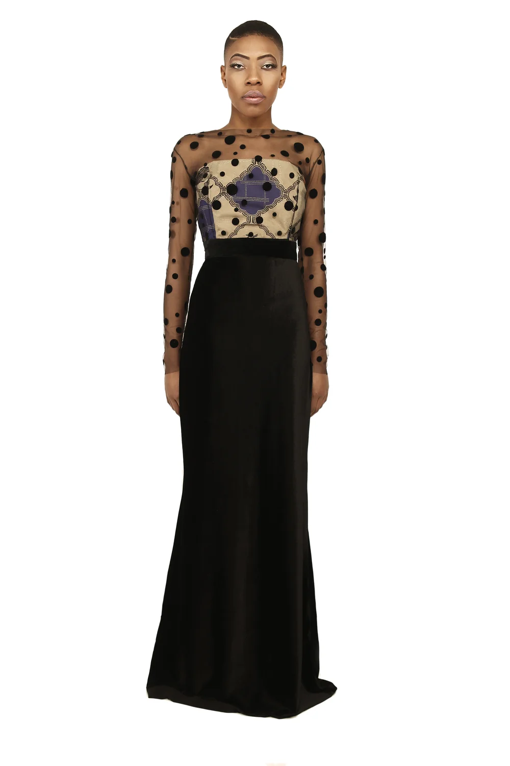green emerald velvet dress Katherine Gold Spot Midi Dress in Black | Dresses main image 1