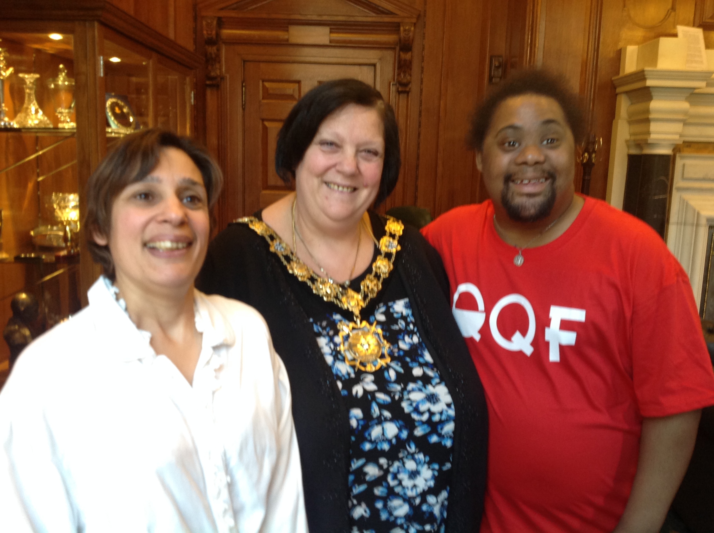 Ann and Michael meet Mayor of Camden Larraine Revah at launch of QQF at Camden Town Hall, October 2015