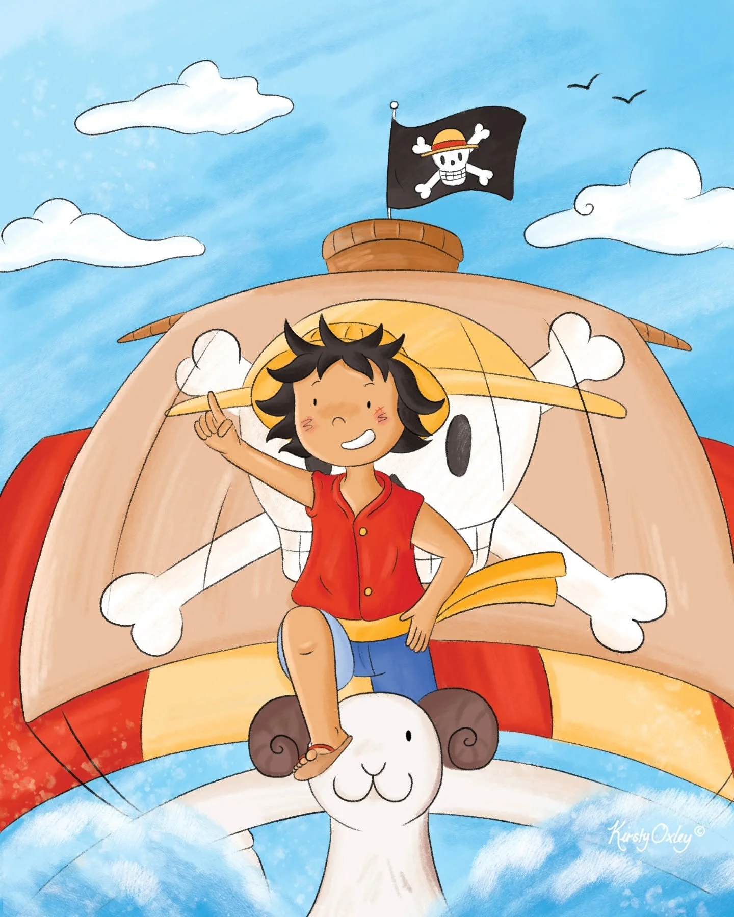 🏴&zwj;☠️ Luffy sets sail on the open sea! 🌊

.
.
.
#onepiece #onepiecefanart #monkeydluffy #kidsillustration #kidillustration #childrensillustratorsart #childrensillustrators #childrenillustration #kidlitart #childrensbookillustration #childrensboo