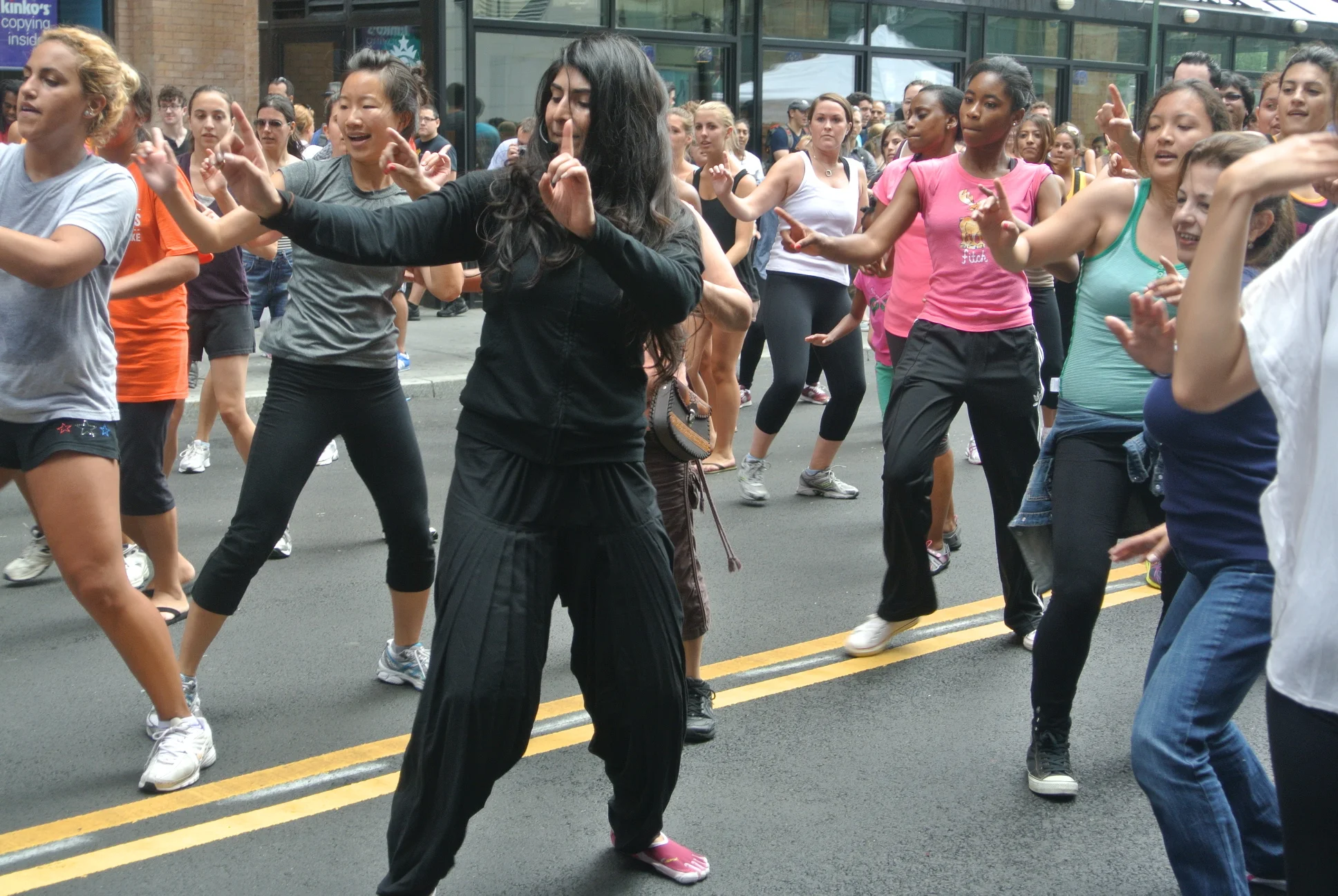 Sarina Jain (in black, center) leading a group Masala Bhangra session. (Sarina Jain)