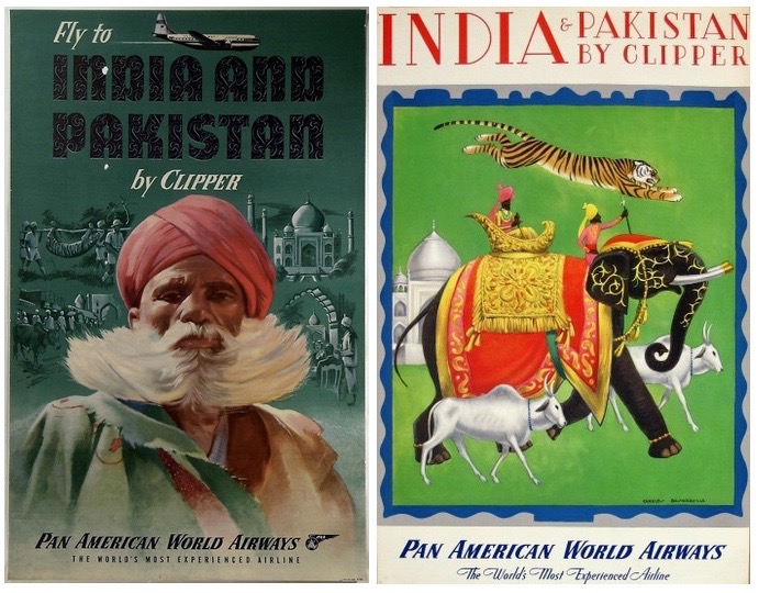 Source: 1950 Pan American World Airways Fly to India and Pakistan by Clipper and 1948 Pan Am Poster for India and Pakistan, UsmanMalik