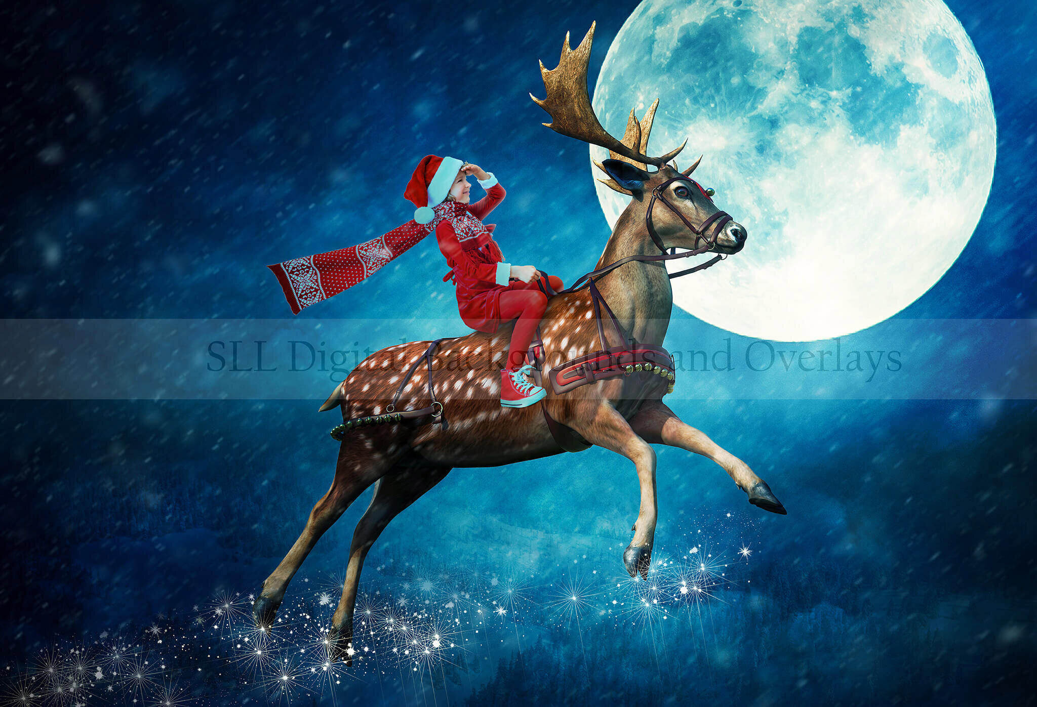 backdrop Reindeer in the snow digital background