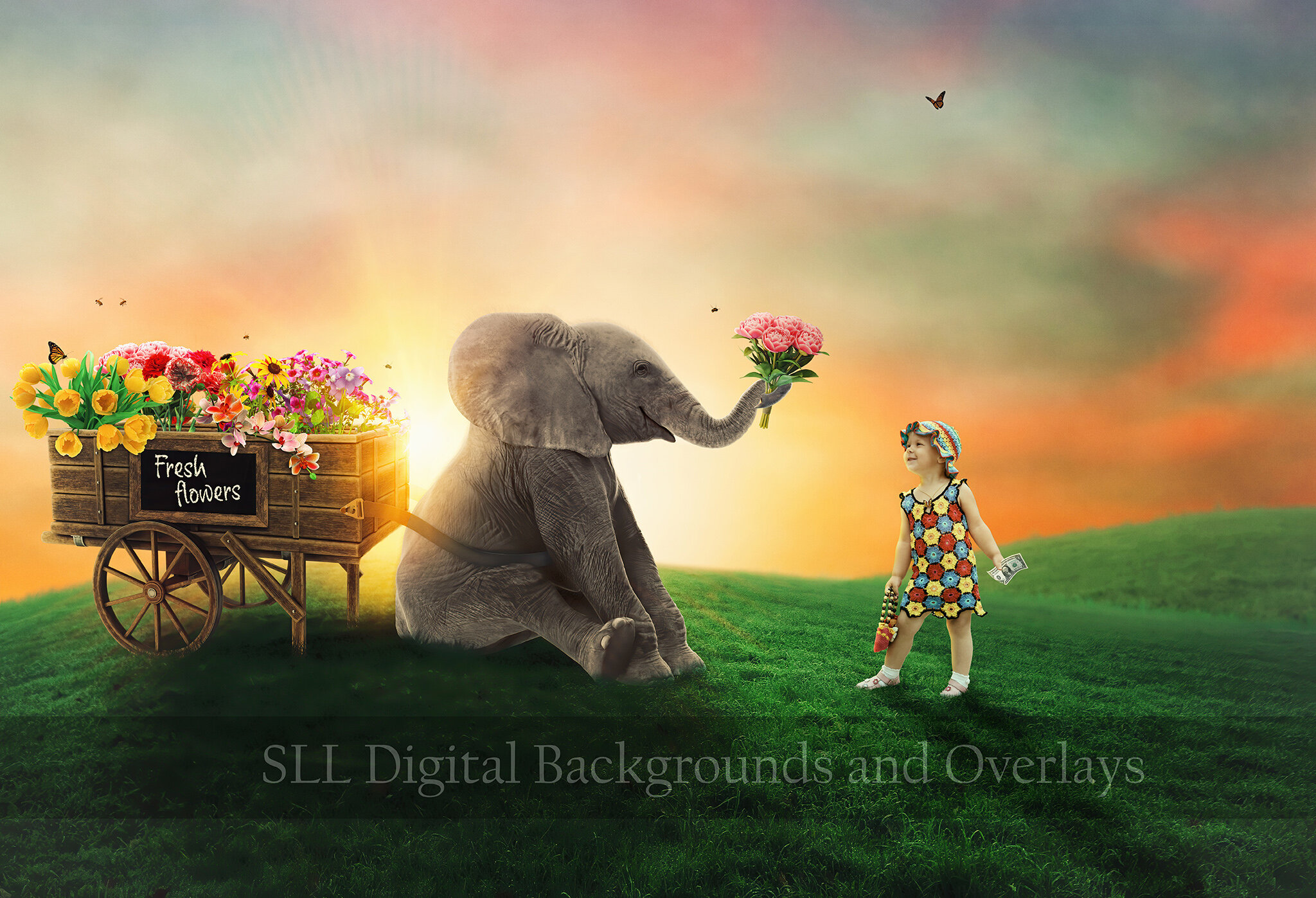 charming landscape with tree with elephant flowercart model logo.jpg