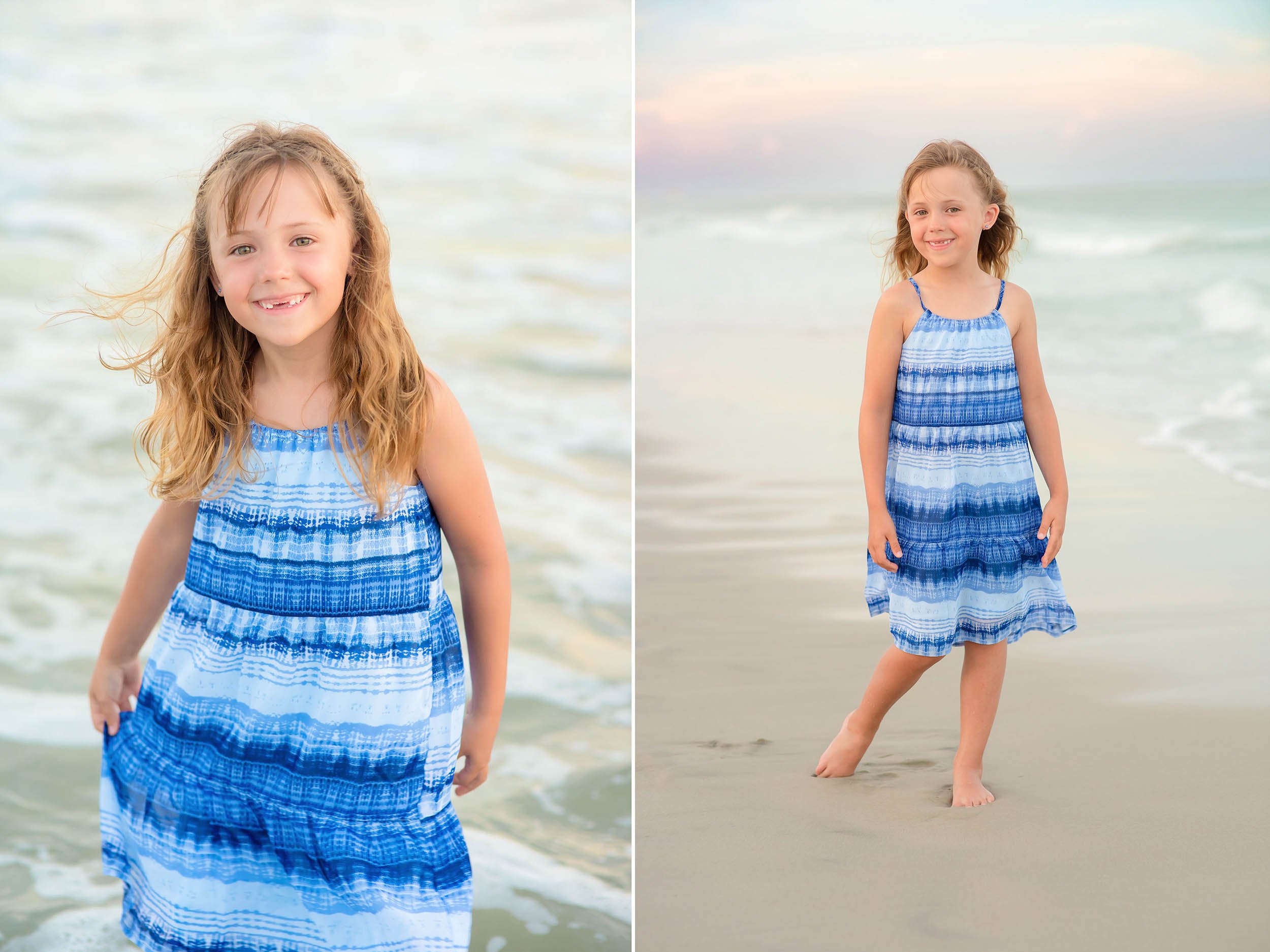 Young girl stand on beach