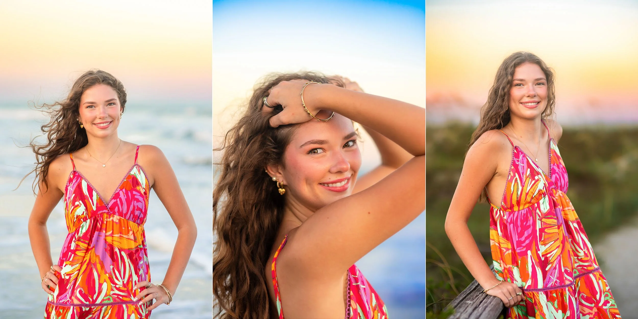 Colorful Sunset Senior Portraits at the Shore