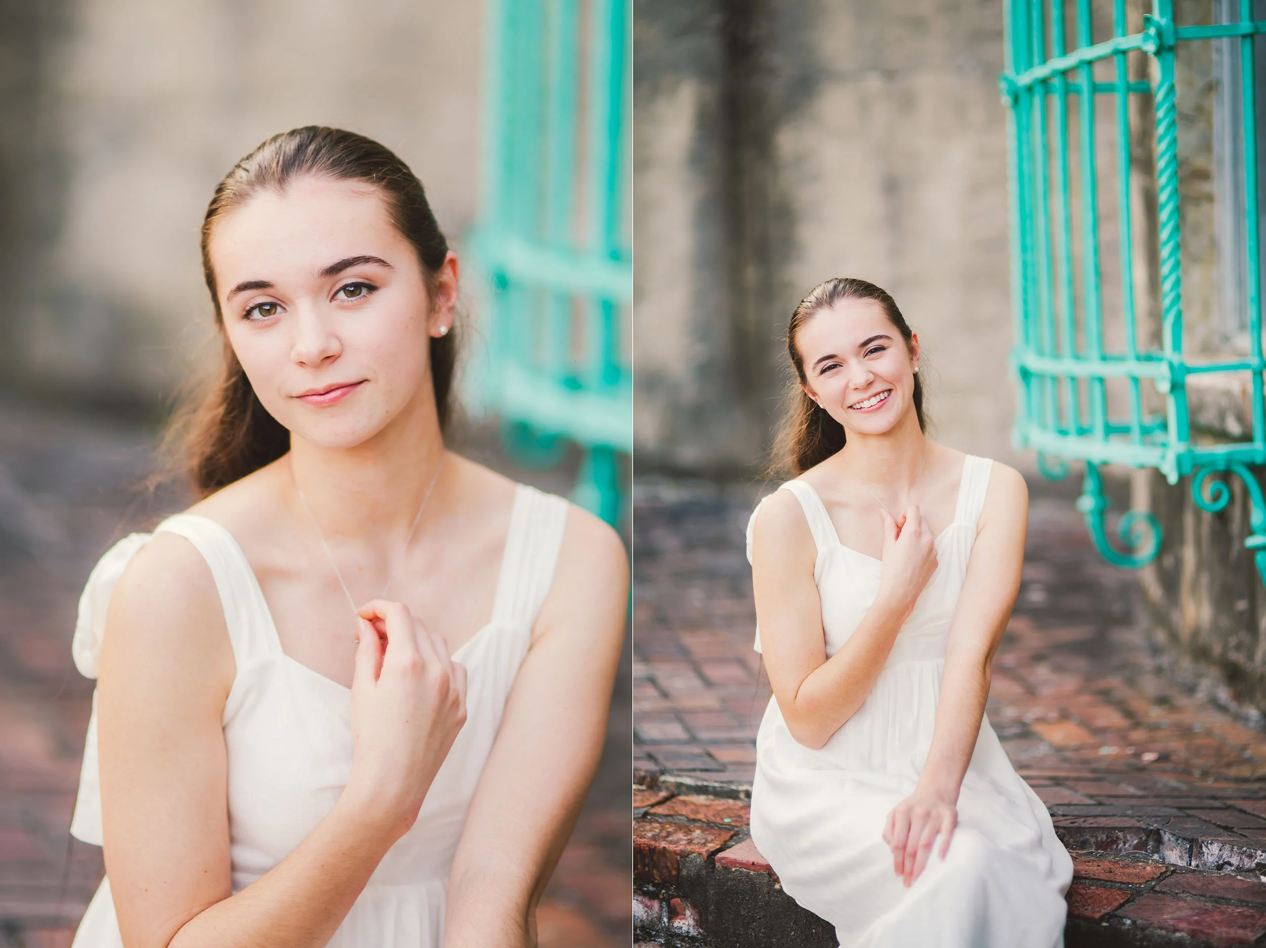  Myrtle Beach senior photo inside the archways of Atalaya Castle with soft directional light and relaxed, natural posing. 