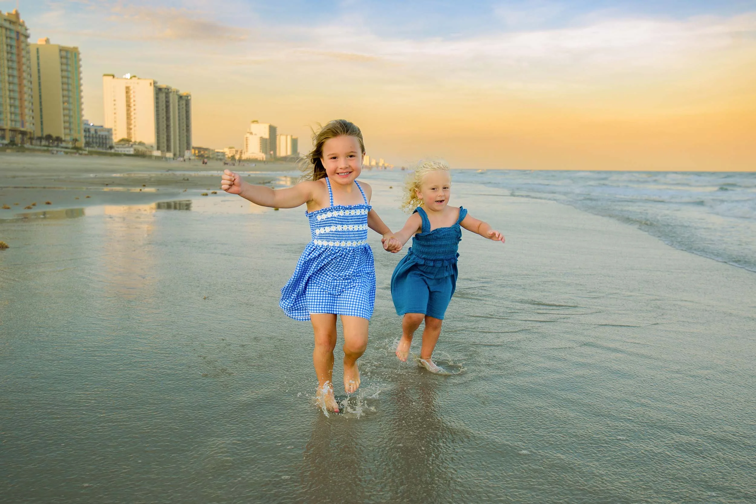 North Myrtle Beach Child Photography | Best Friends Running on the Beach at Sunset