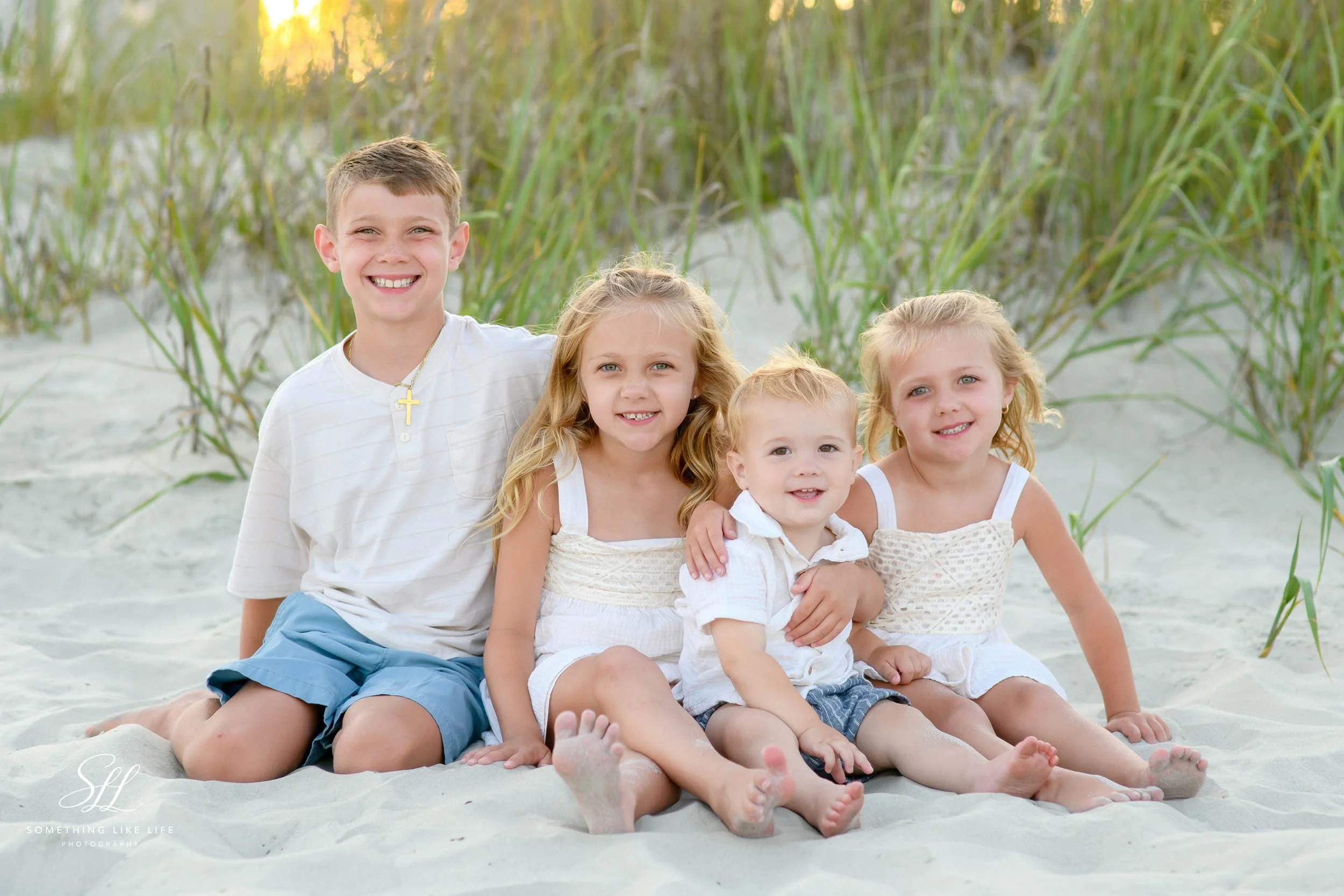 Sibling Beach Portrait at Sunset in Garden City SC