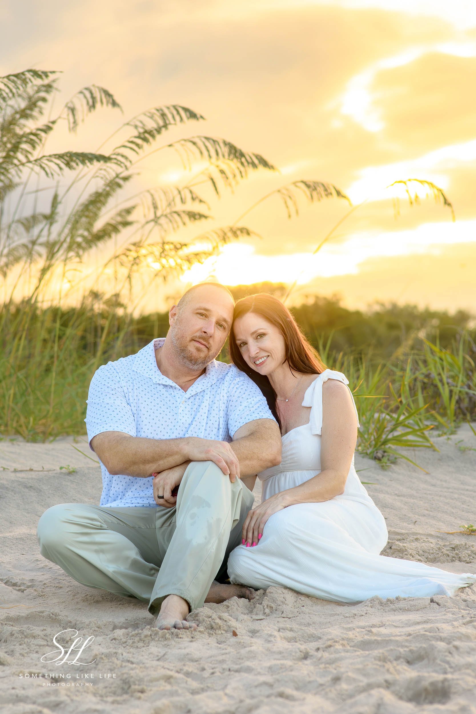 Mom and Dad Sunset Beach Portrait at Huntington Beach State Park