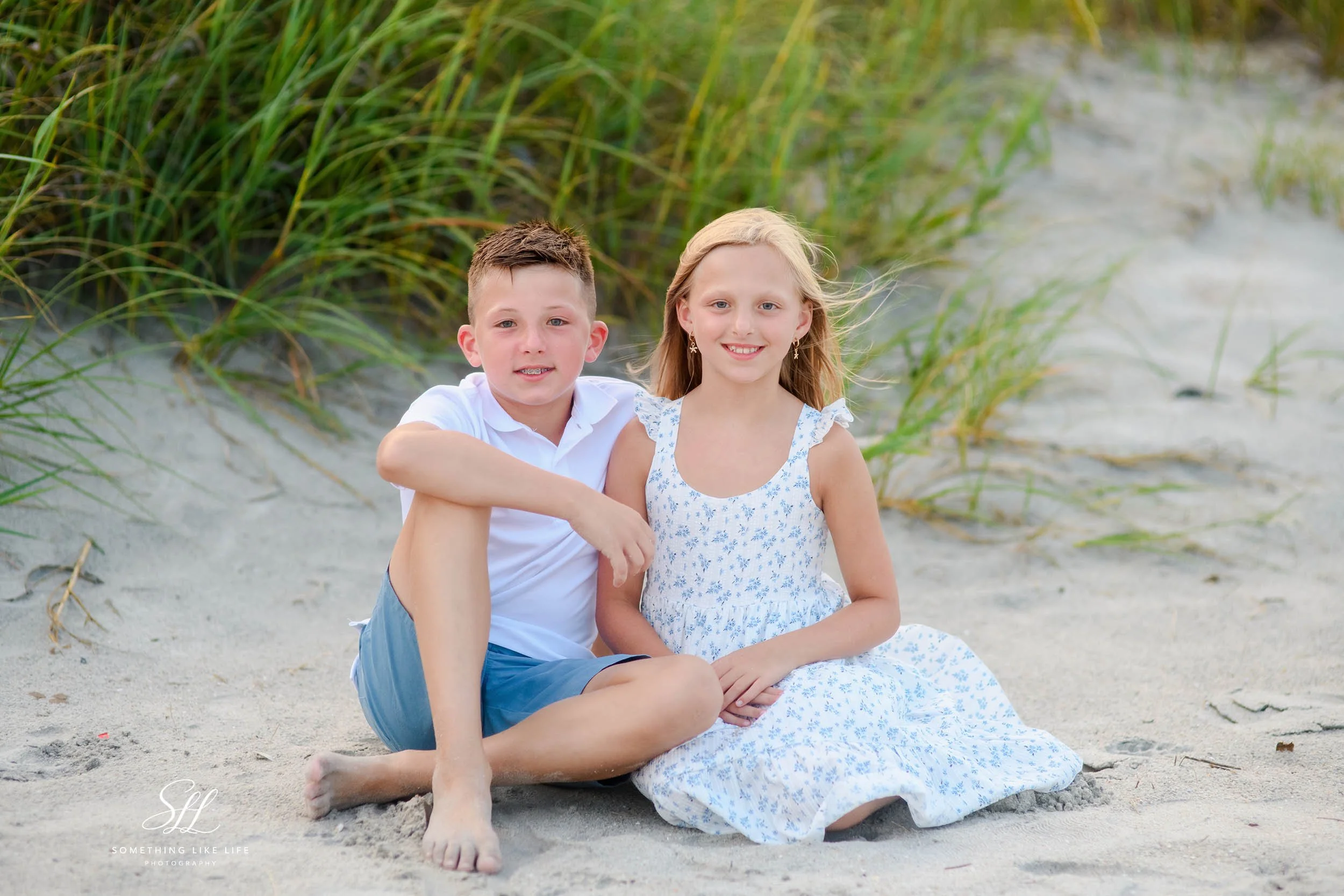 Brother and Sister Beach Portraits at Ocean Lakes | Myrtle Beach Family Photographer