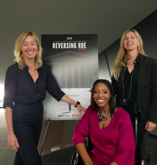 Keli with fellow producers Annie Sundberg and Ricki Stern at the BAFTA screening of their documentary "Reversing Roe" September 2018