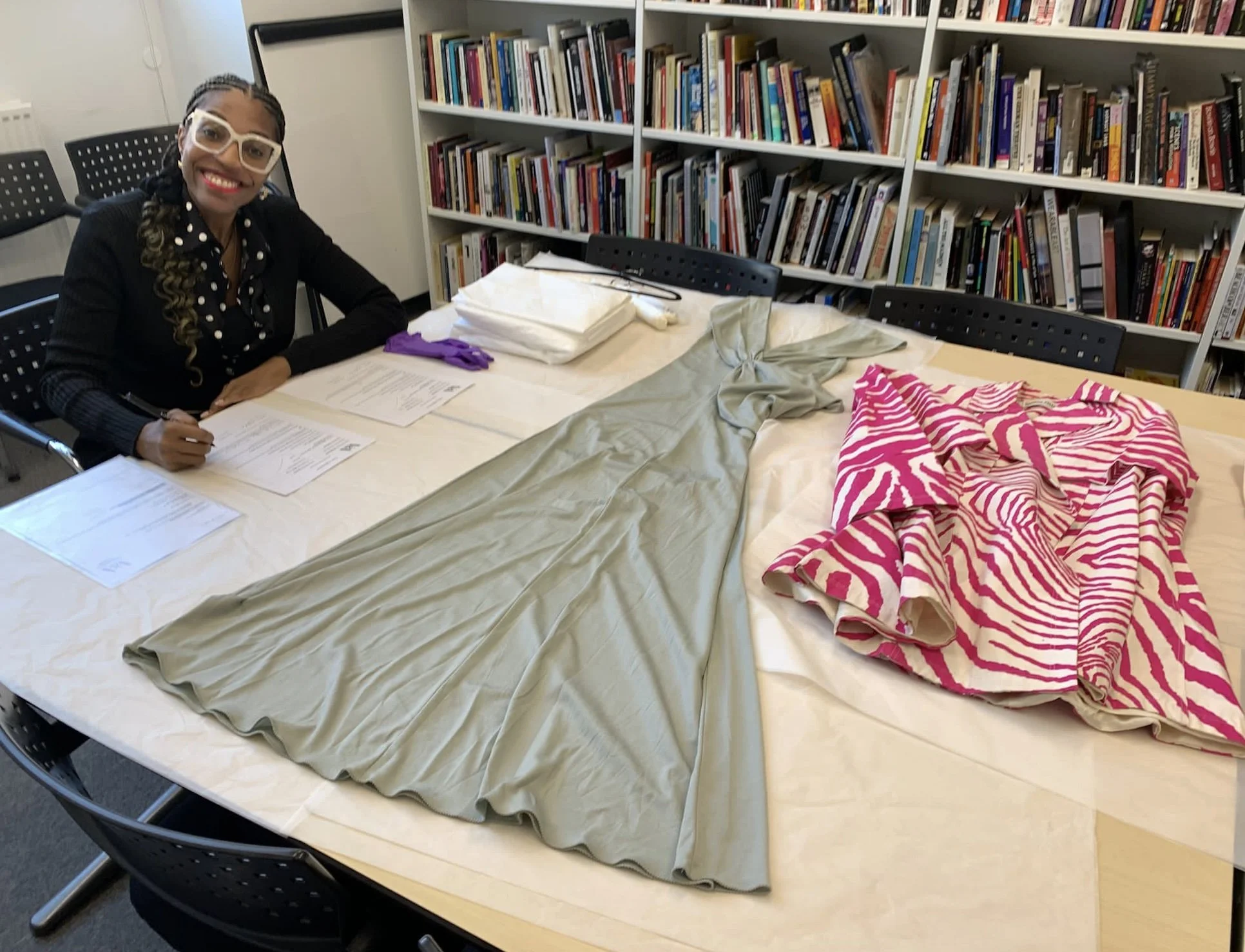 Keli in London Donating her Stephen Burrows Evening Gown and Patrick Kelly Jacket (formerly seen in Pratt's Black Dress II Exhibit) to the permanent collection of the Victoria & Albert Museum
